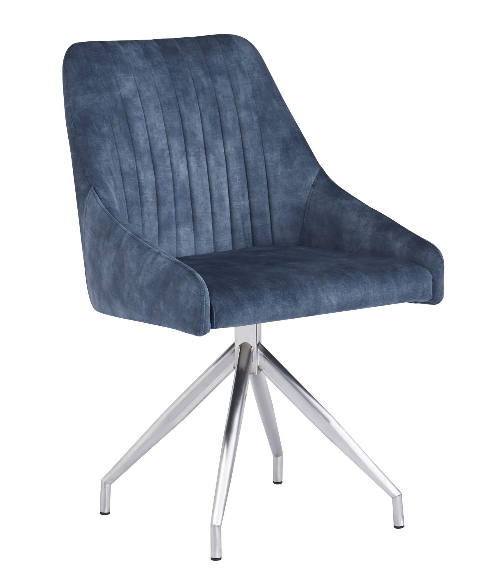 Product photograph of Set Of 2 Hico Blue Fabric Swivel Dining Chair With Silver Legs from Choice Furniture Superstore.