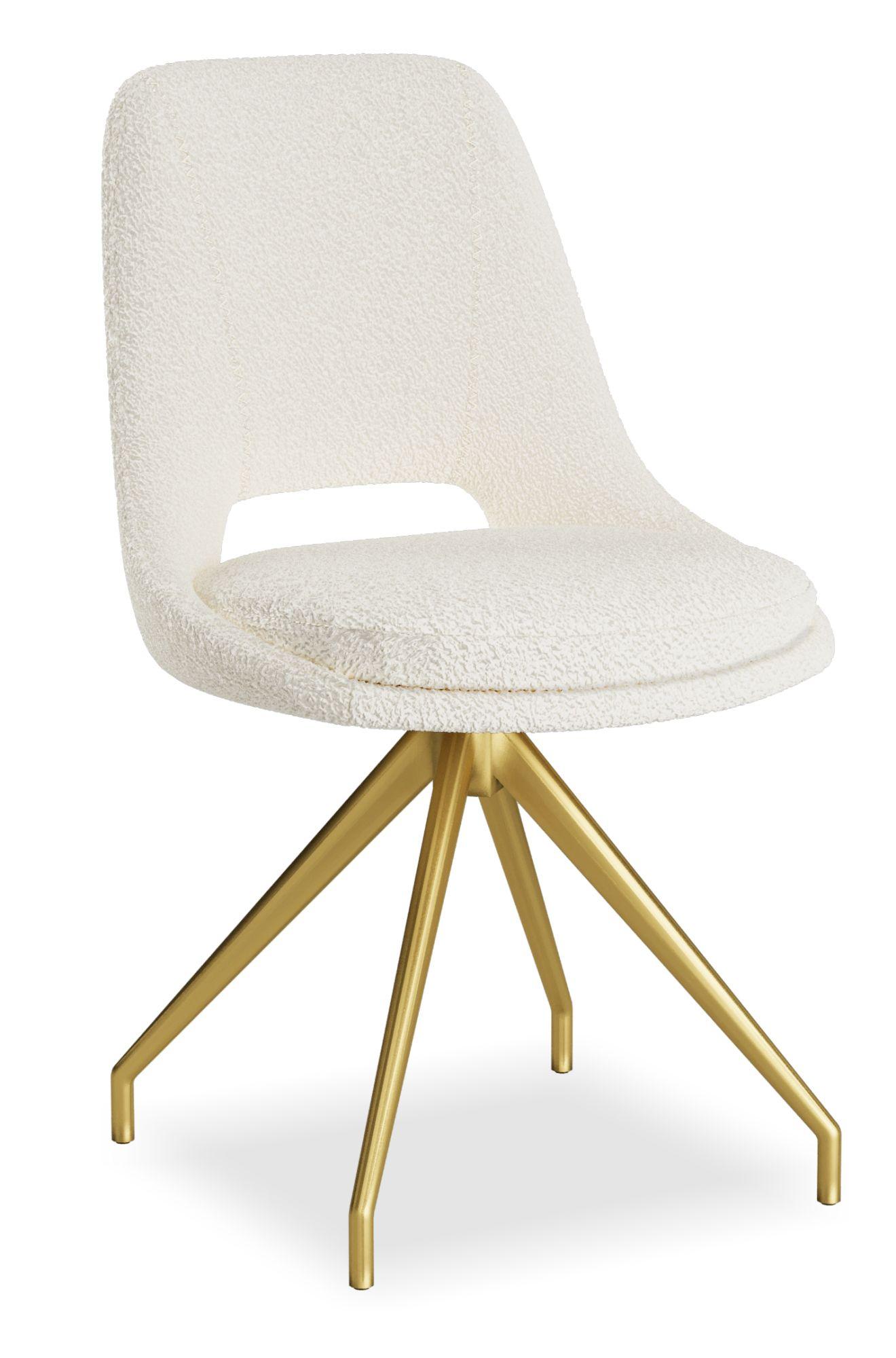 Product photograph of Kieler S Boucle Cream Fabric And Gold Swivel Dining Chair Sold In Pairs from Choice Furniture Superstore.