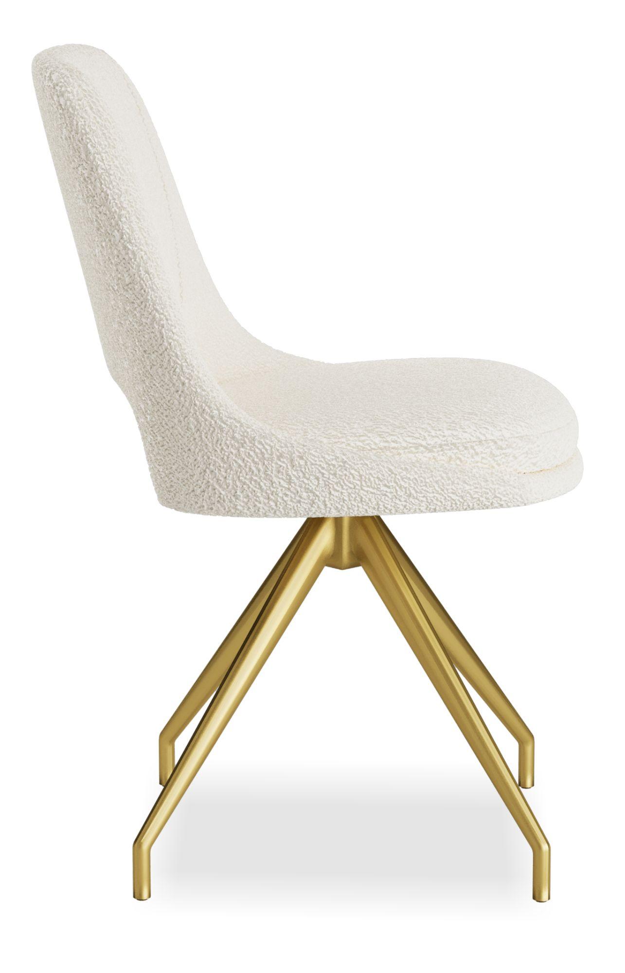 Product photograph of Kieler S Boucle Cream Fabric And Gold Swivel Dining Chair Sold In Pairs from Choice Furniture Superstore.