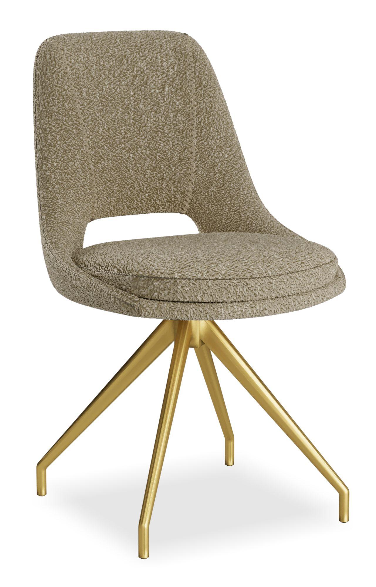 Product photograph of Kieler S Boucle Stone Fabric And Gold Swivel Dining Chair Sold In Pairs from Choice Furniture Superstore.