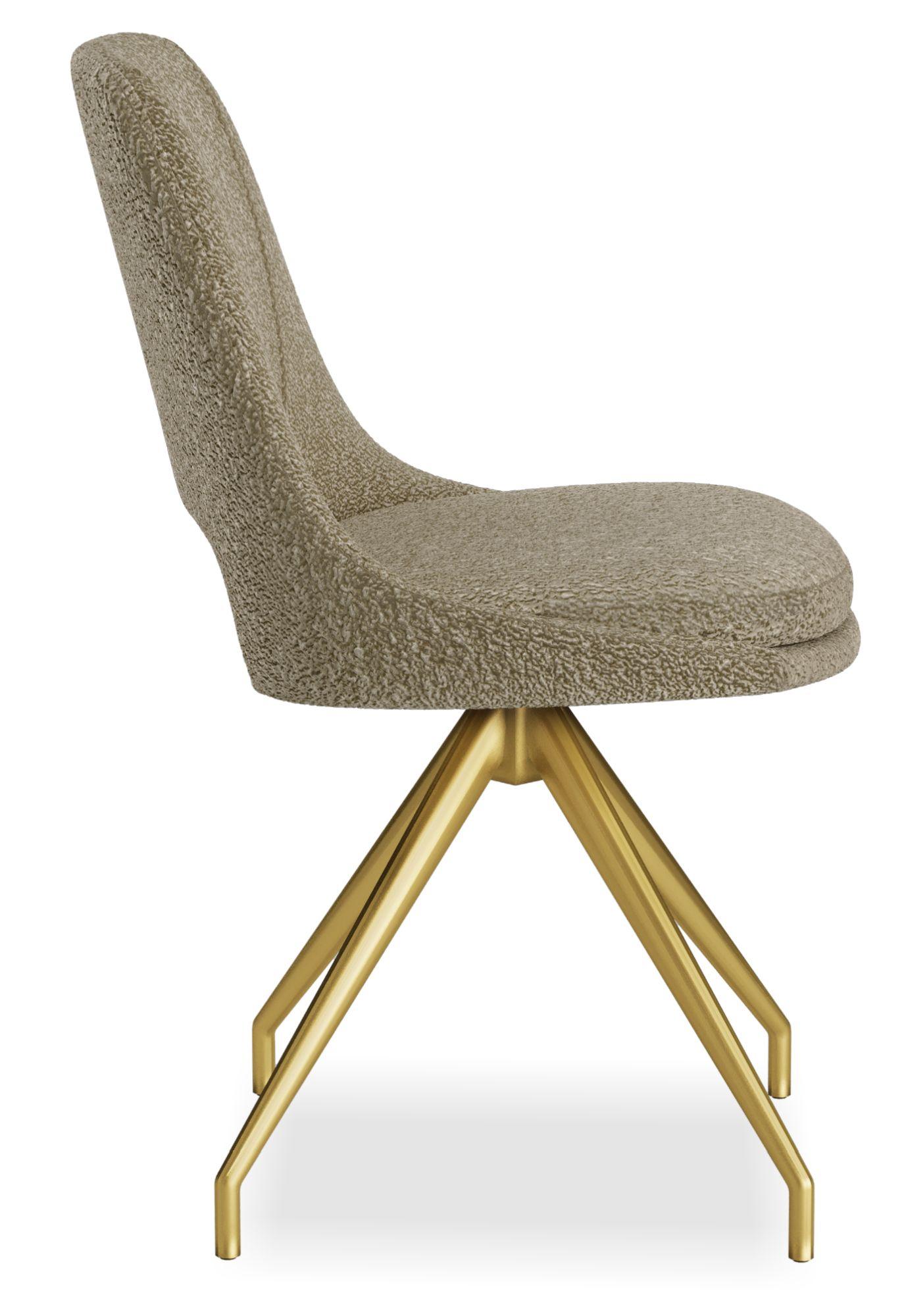 Product photograph of Kieler S Boucle Stone Fabric And Gold Swivel Dining Chair Sold In Pairs from Choice Furniture Superstore.