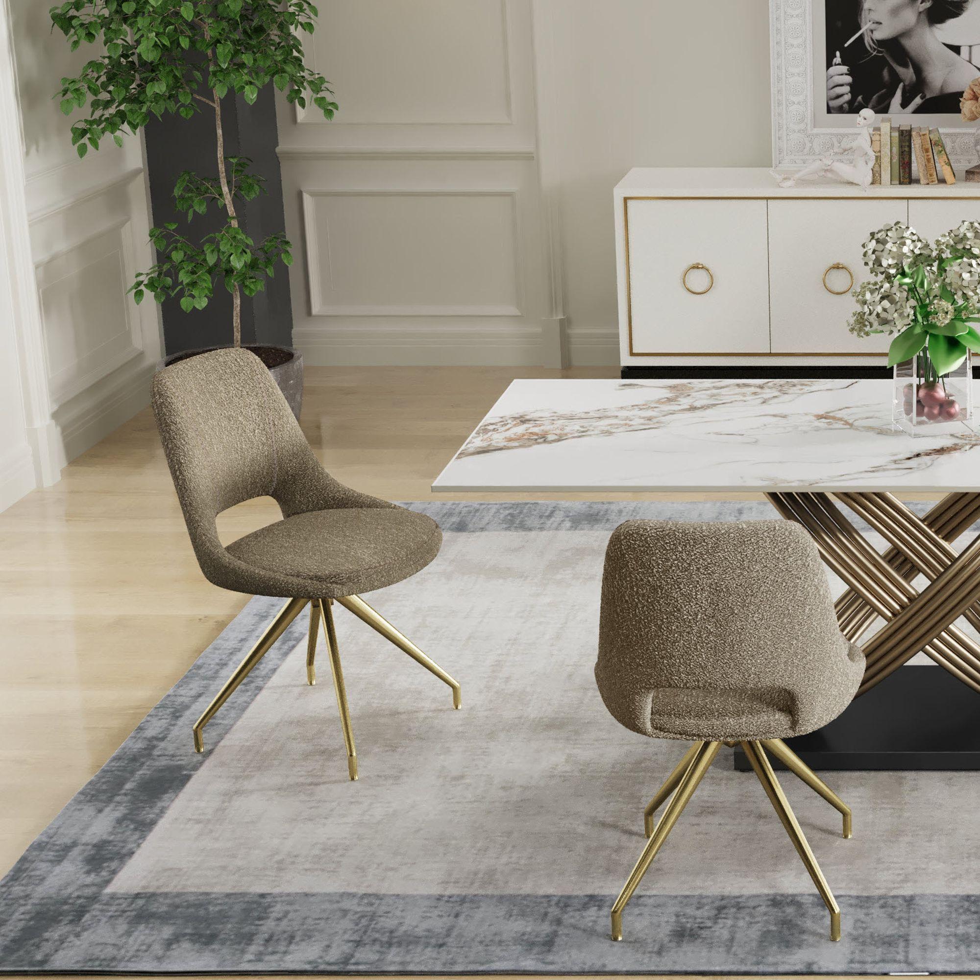 Product photograph of Kieler S Boucle Stone Fabric And Gold Swivel Dining Chair Sold In Pairs from Choice Furniture Superstore.