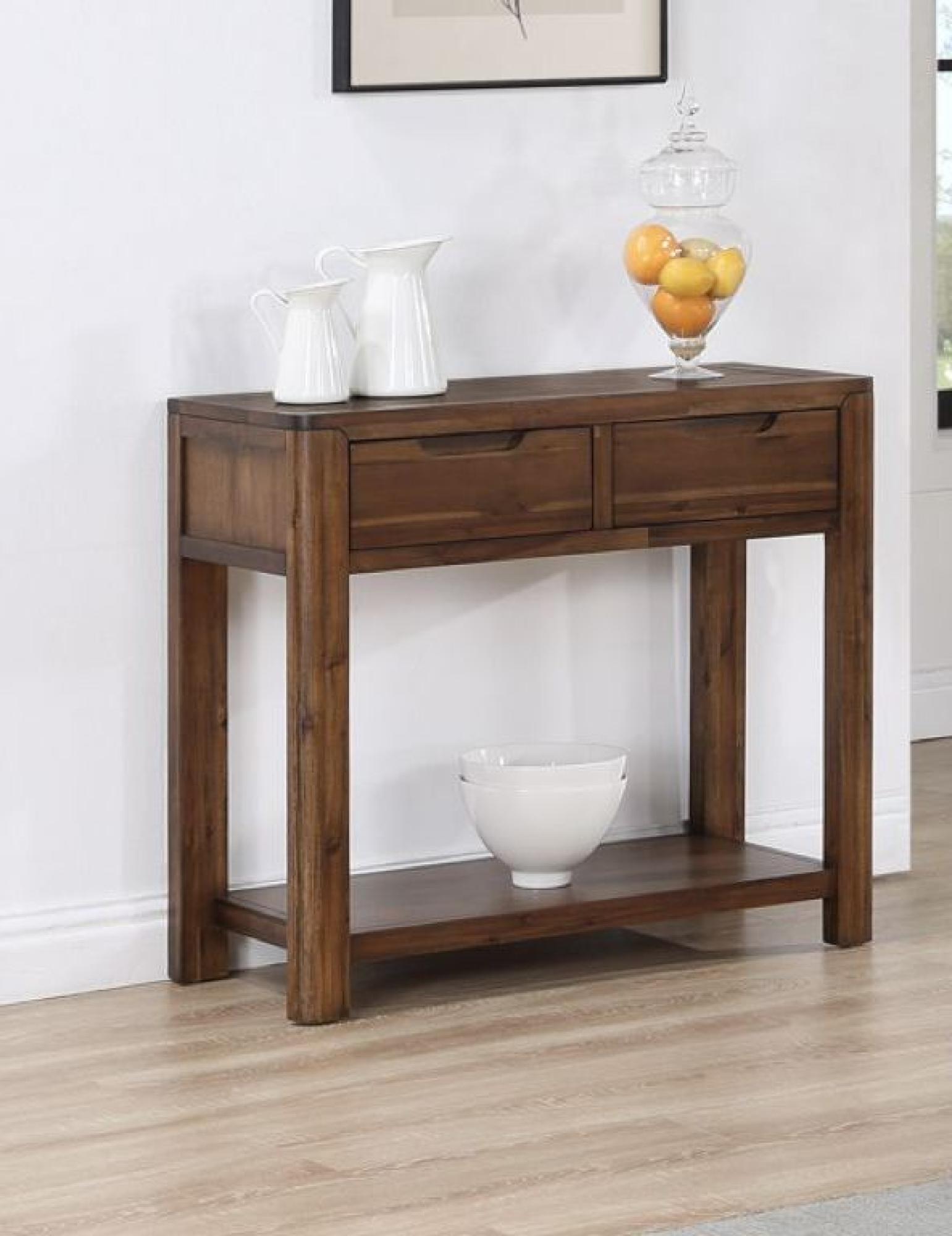 Product photograph of Monterey Acacia Wood 2 Drawer Console Table from Choice Furniture Superstore.