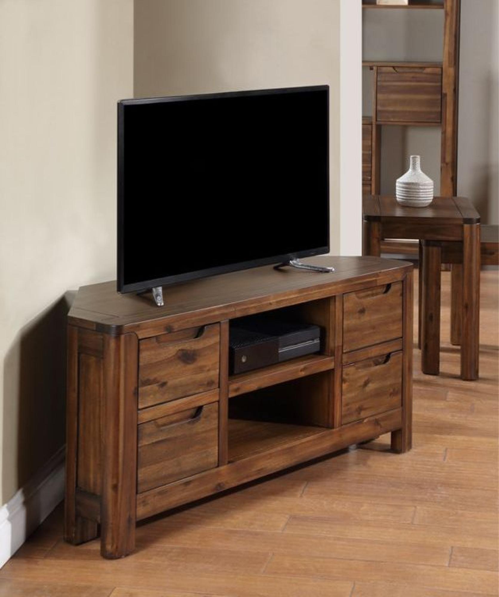 Product photograph of Monterey Acacia Wood 115cm Corner Tv Unit from Choice Furniture Superstore.