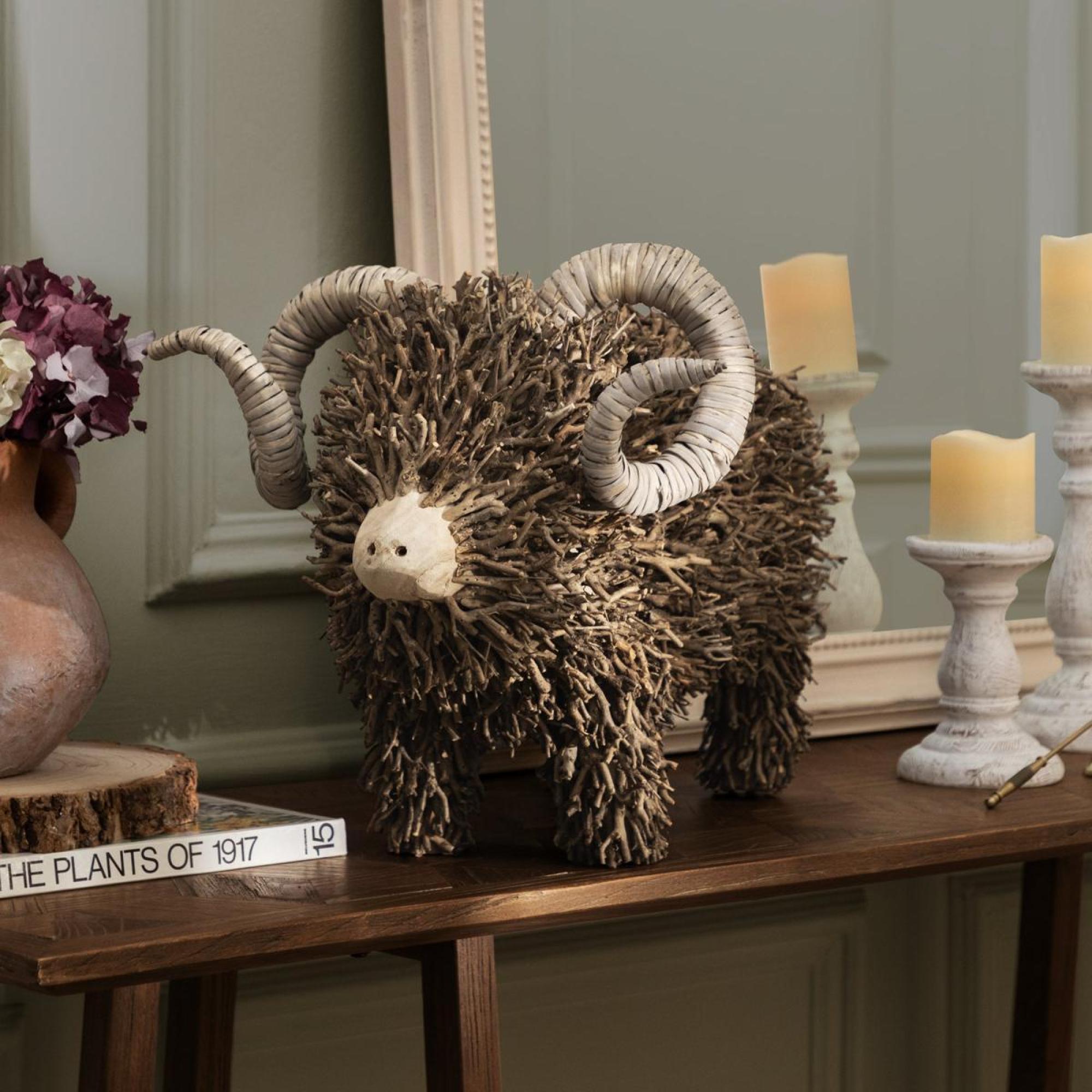 Product photograph of Voyage Maison Betty Brown Hand Crafted Ram Wooden Sculpture from Choice Furniture Superstore.