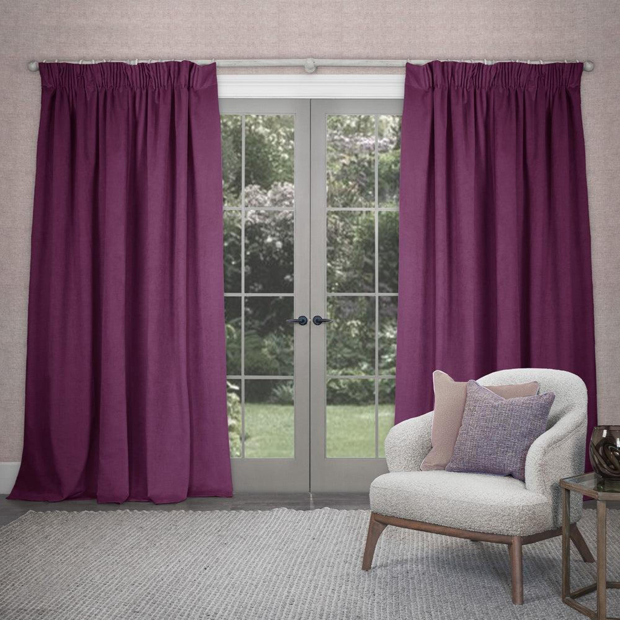 Product photograph of Voyage Maison Cube Amethyst Velvet Pencil Pleat Curtains from Choice Furniture Superstore.