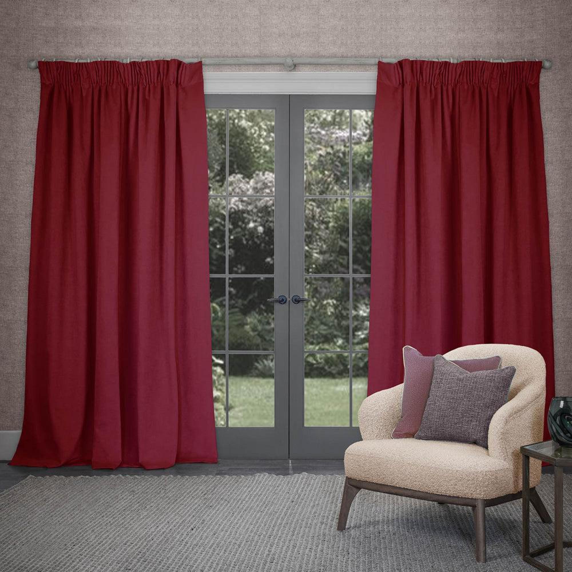 Product photograph of Voyage Maison Cube Fuchsia Velvet Pencil Pleat Curtains from Choice Furniture Superstore.