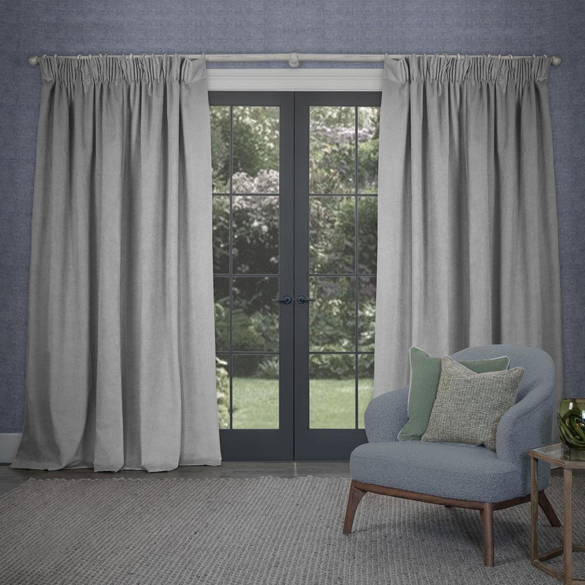 Product photograph of Voyage Maison Cube Silver Velvet Pencil Pleat Curtains from Choice Furniture Superstore.