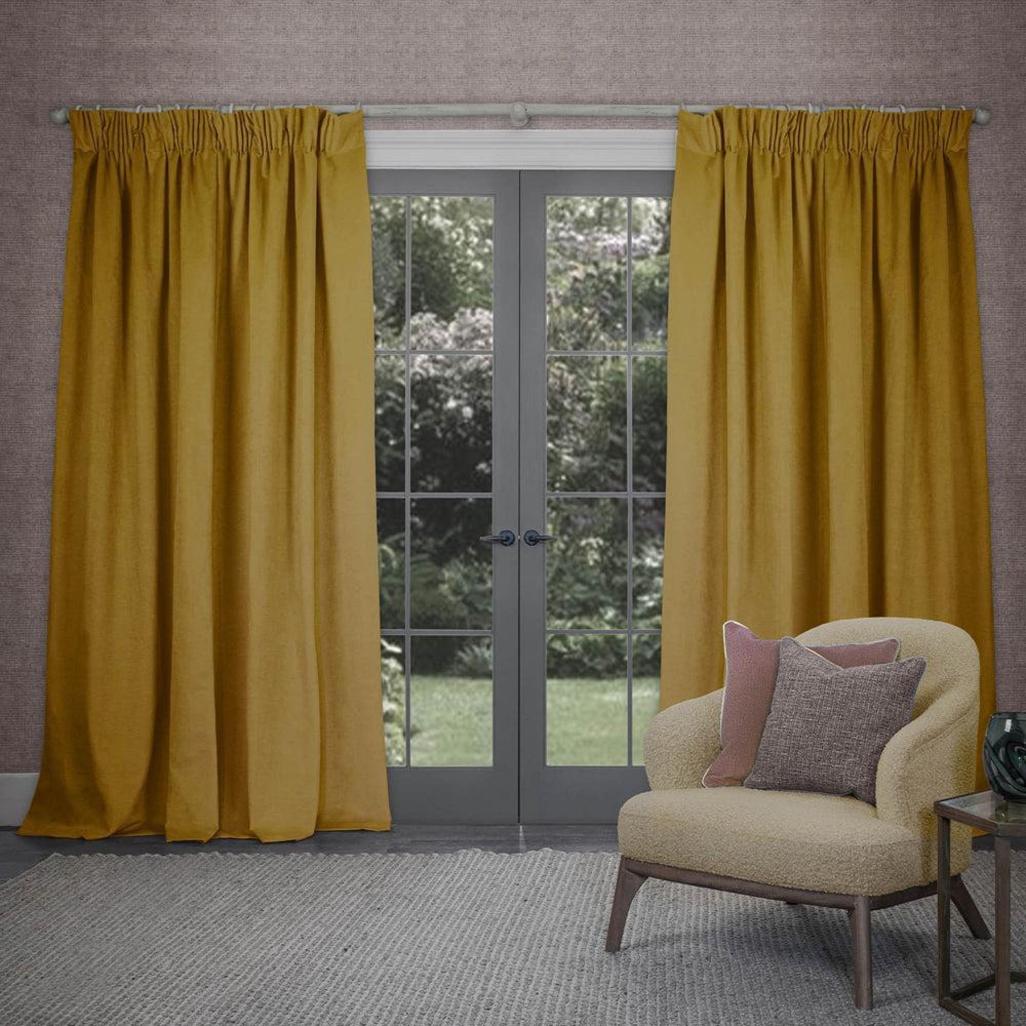 Product photograph of Voyage Maison Cube Sunshine Velvet Pencil Pleat Curtains from Choice Furniture Superstore.