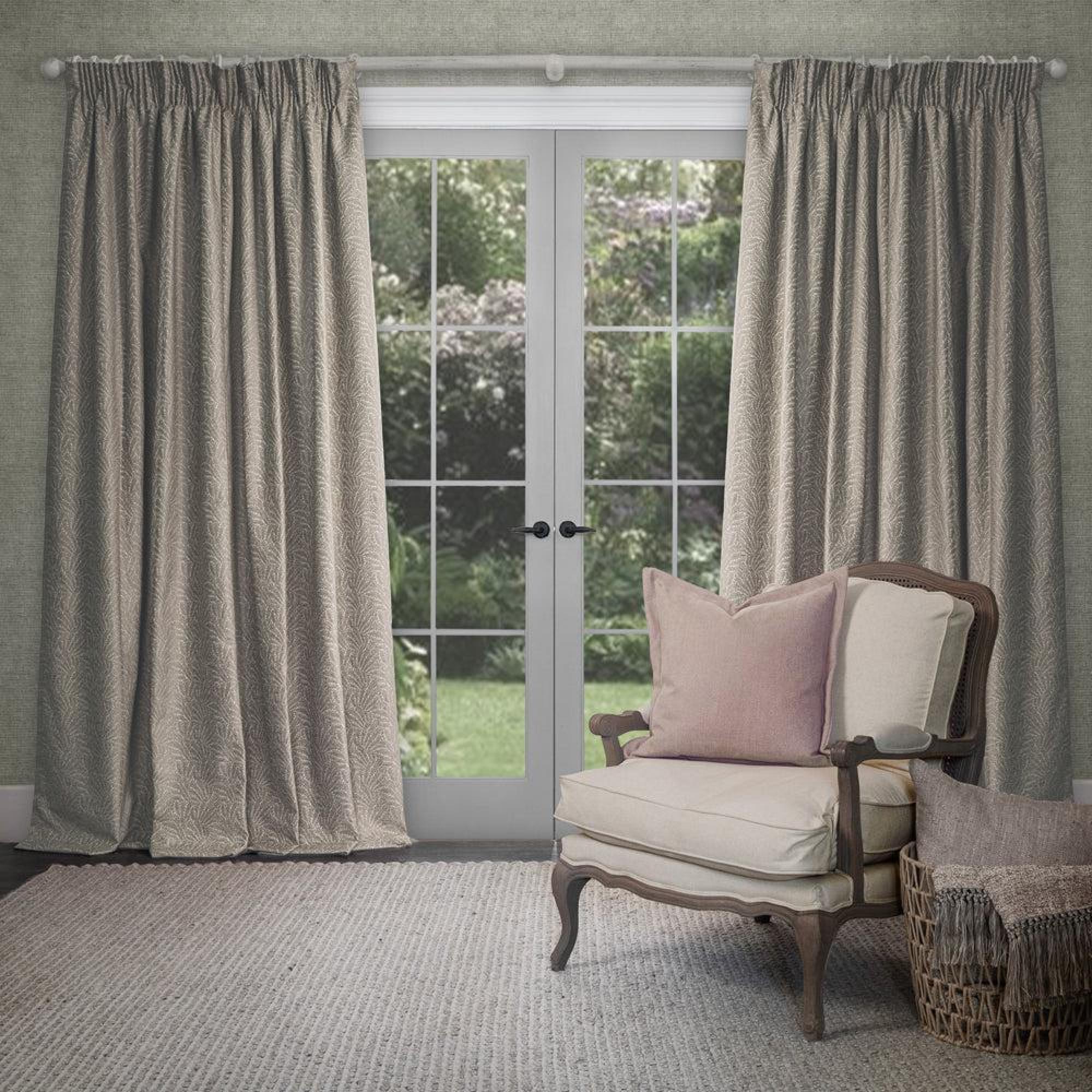 Product photograph of Voyage Maison Farley Biscuit Woven Chenille Pencil Pleat Curtains from Choice Furniture Superstore.