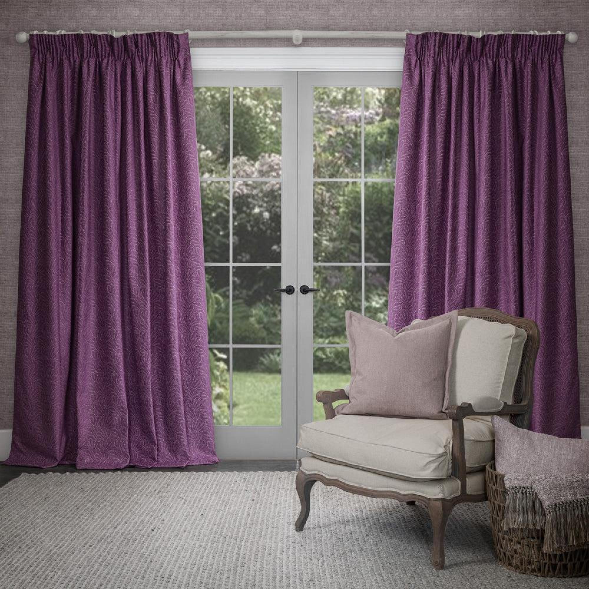 Product photograph of Voyage Maison Farley Damson Woven Chenille Pencil Pleat Curtains from Choice Furniture Superstore.