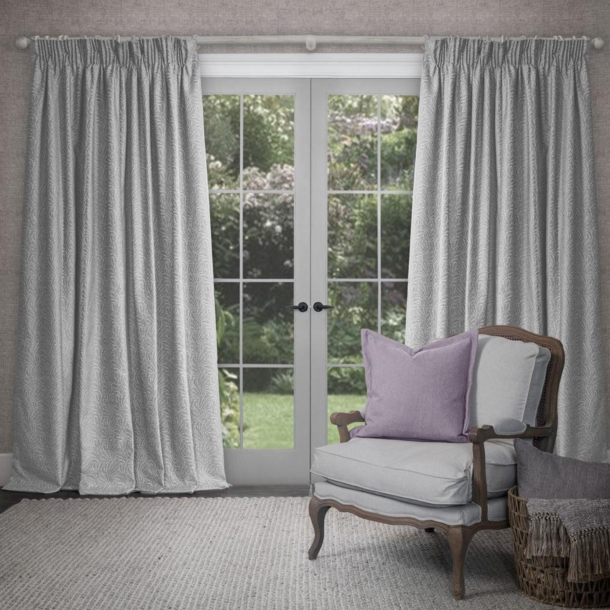 Product photograph of Voyage Maison Farley Dove Woven Chenille Pencil Pleat Curtains from Choice Furniture Superstore.