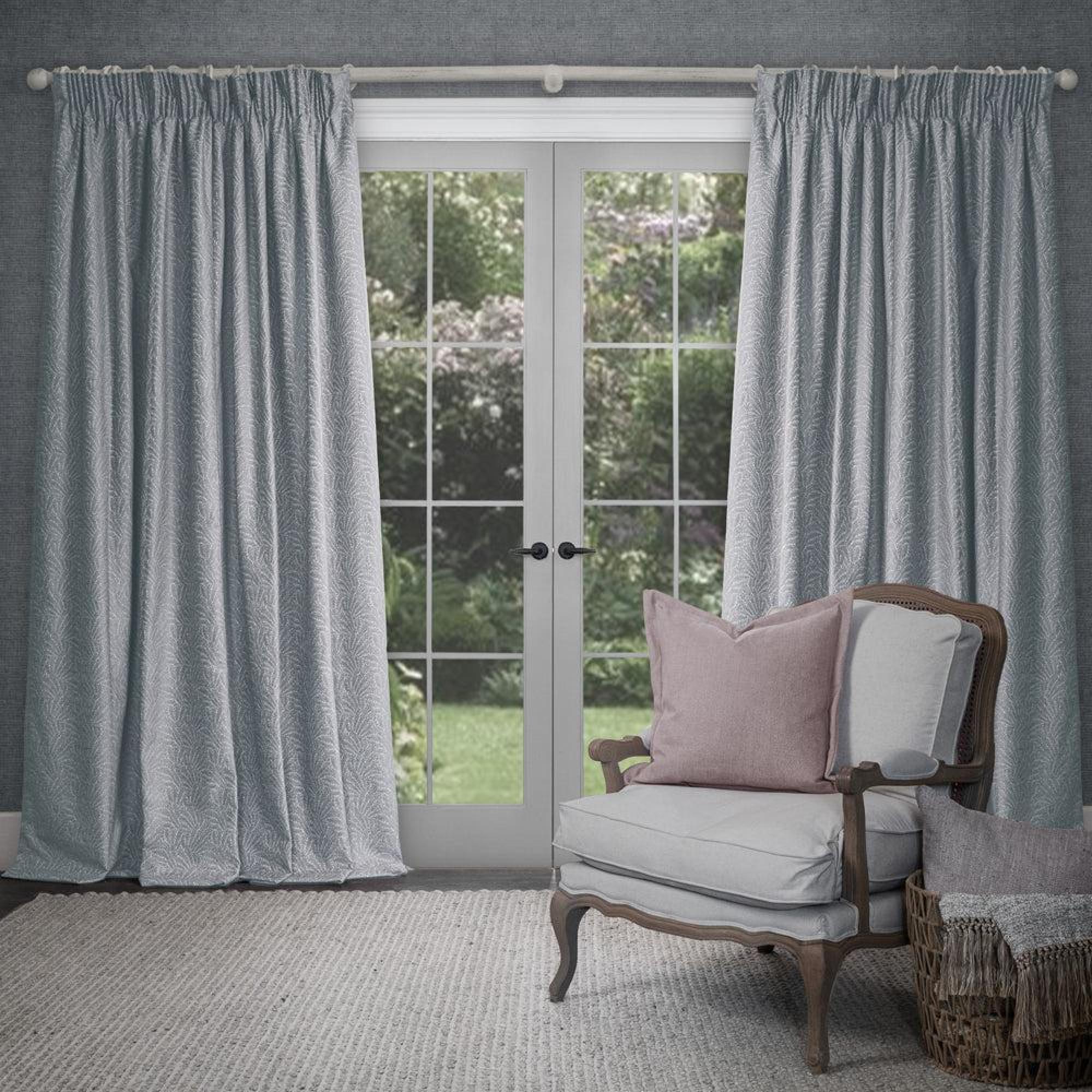 Product photograph of Voyage Maison Farley Sky Woven Chenille Pencil Pleat Curtains from Choice Furniture Superstore.