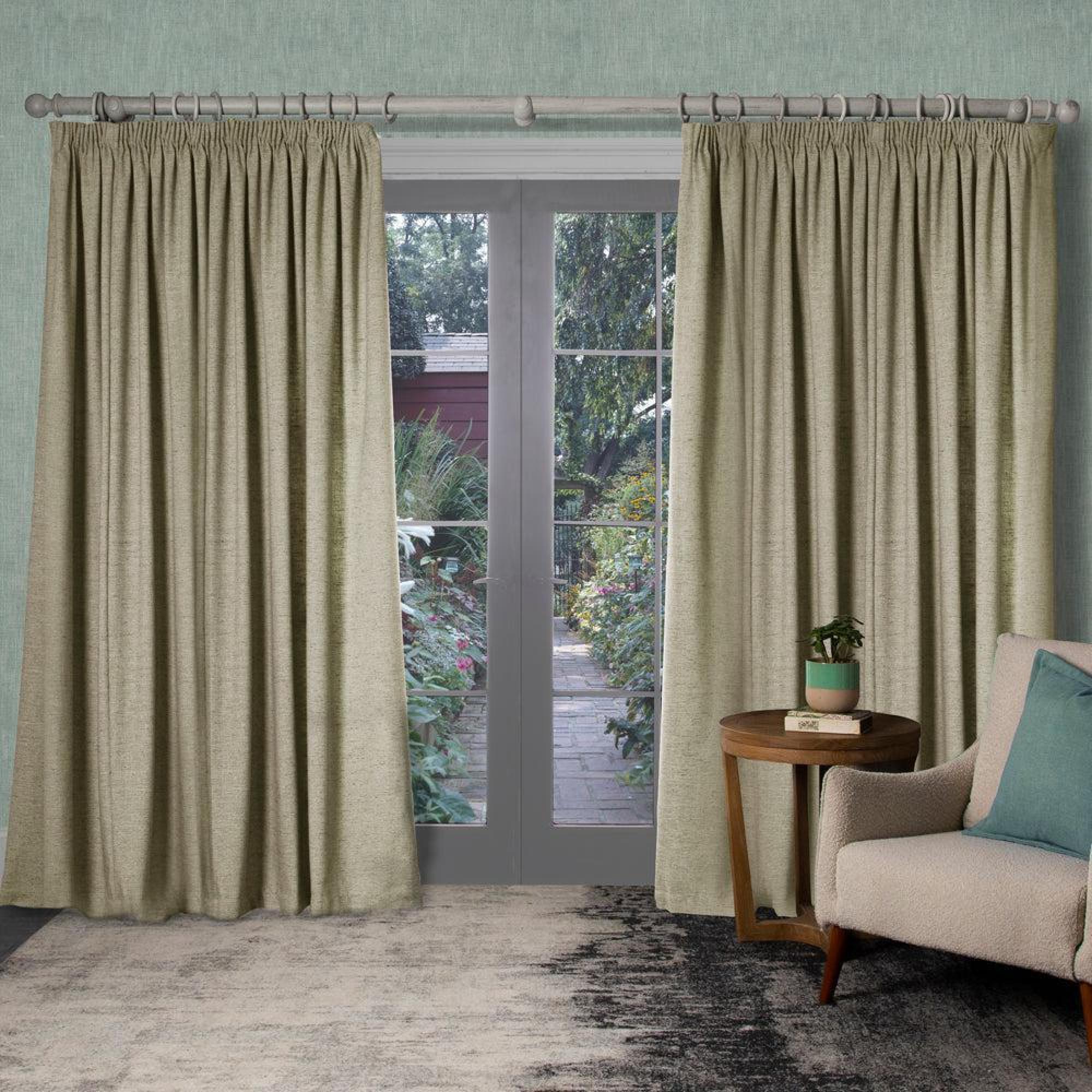 Product photograph of Voyage Maison Helmsley Stone Woven Pencil Pleat Curtains from Choice Furniture Superstore.