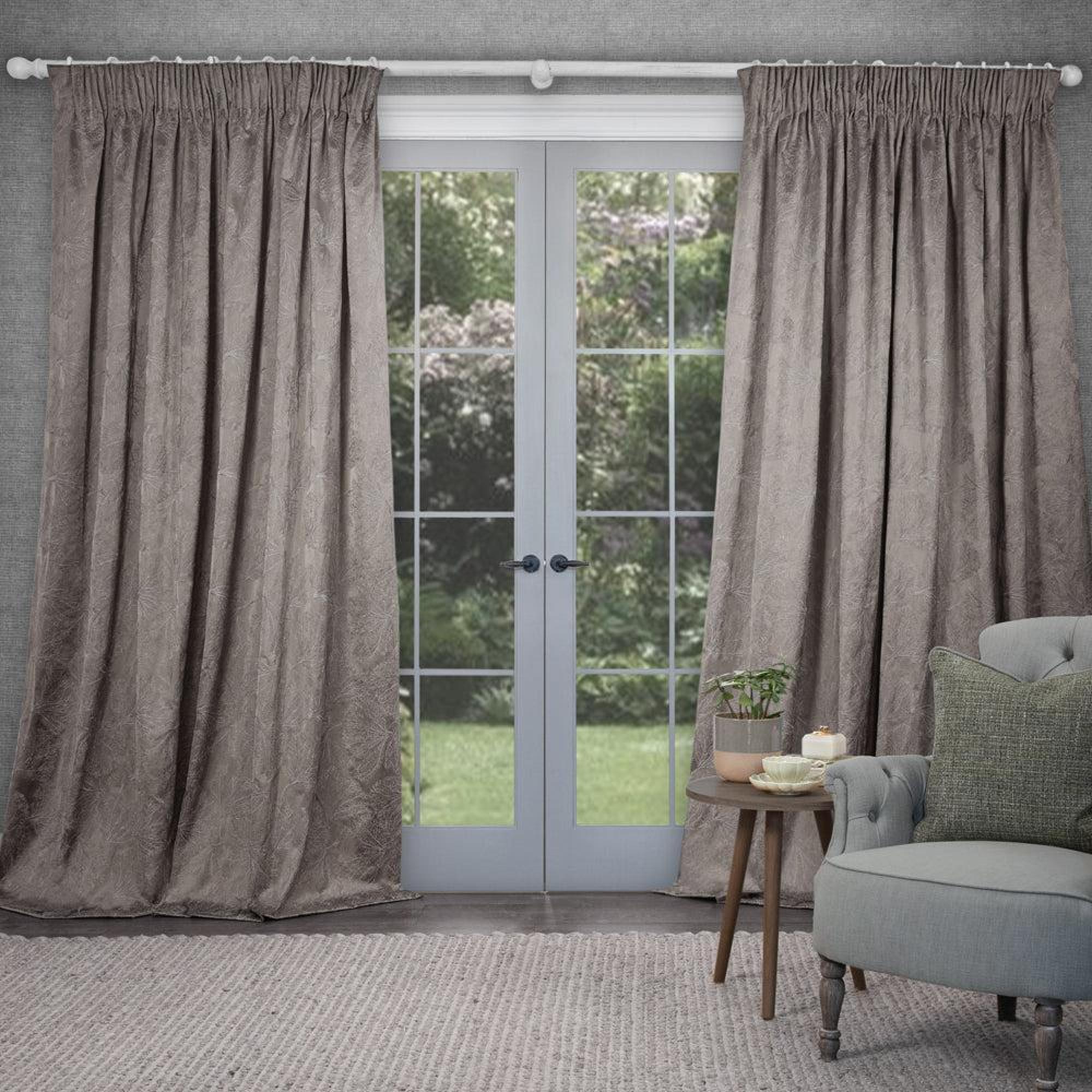 Product photograph of Voyage Maison Sitara Truffle Embroidered Pencil Pleat Curtains from Choice Furniture Superstore.