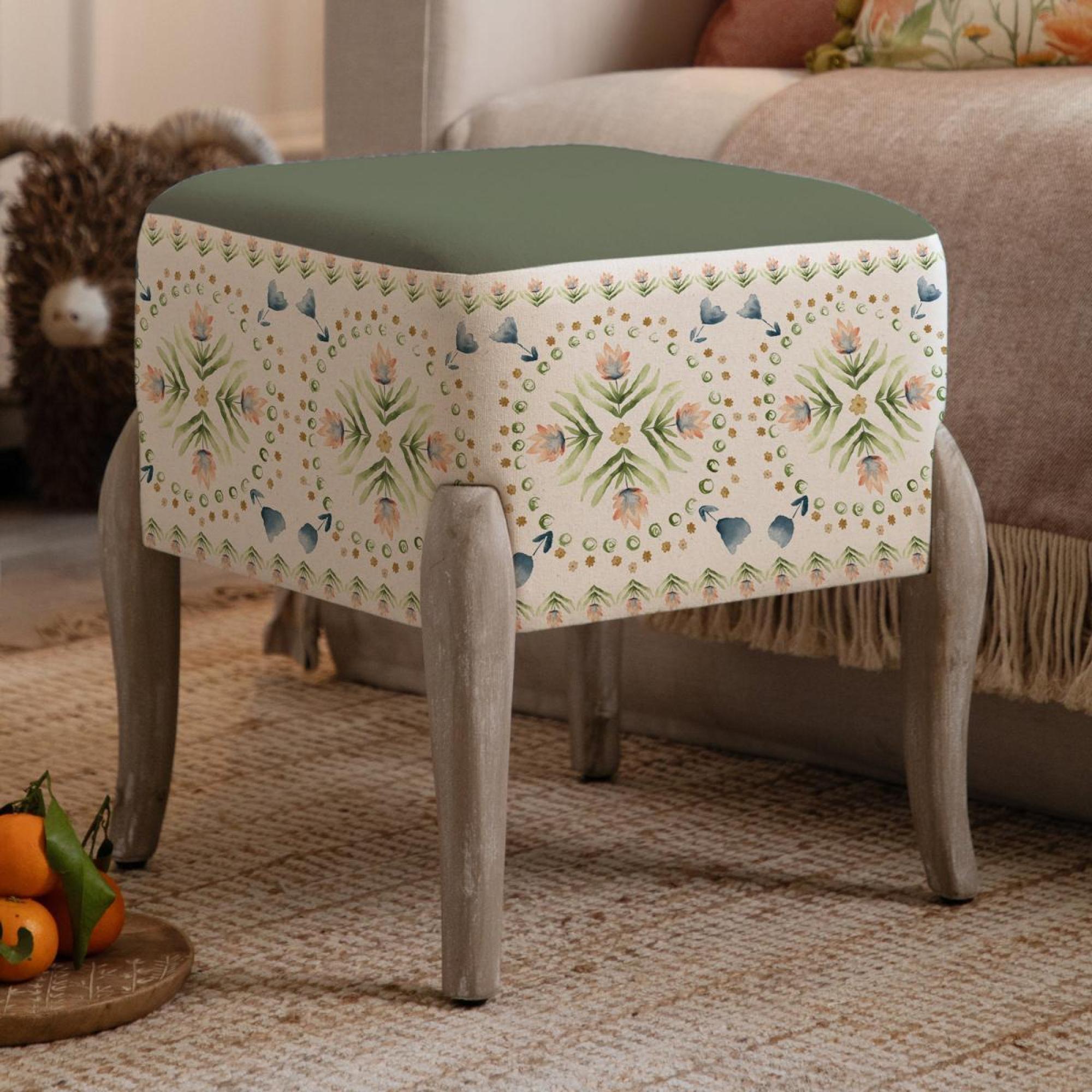 Product photograph of Voyage Maison Ralf Sera Sage Printed Footstool from Choice Furniture Superstore.