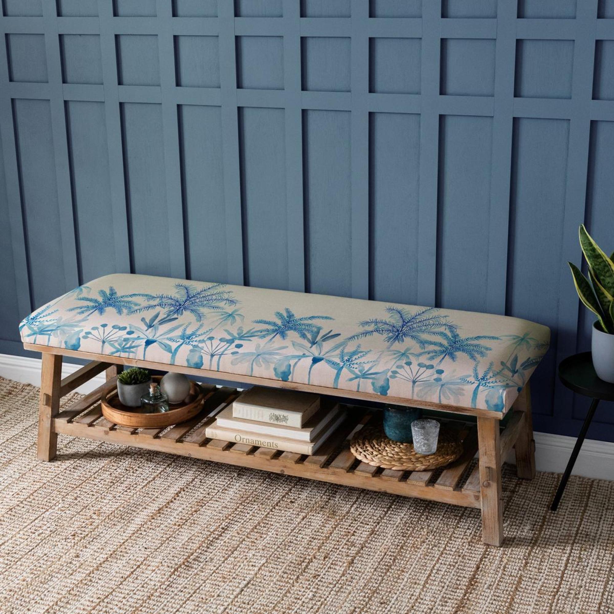 Product photograph of Voyage Maison Rupert Cozzo Cobalt Printed Bench from Choice Furniture Superstore.