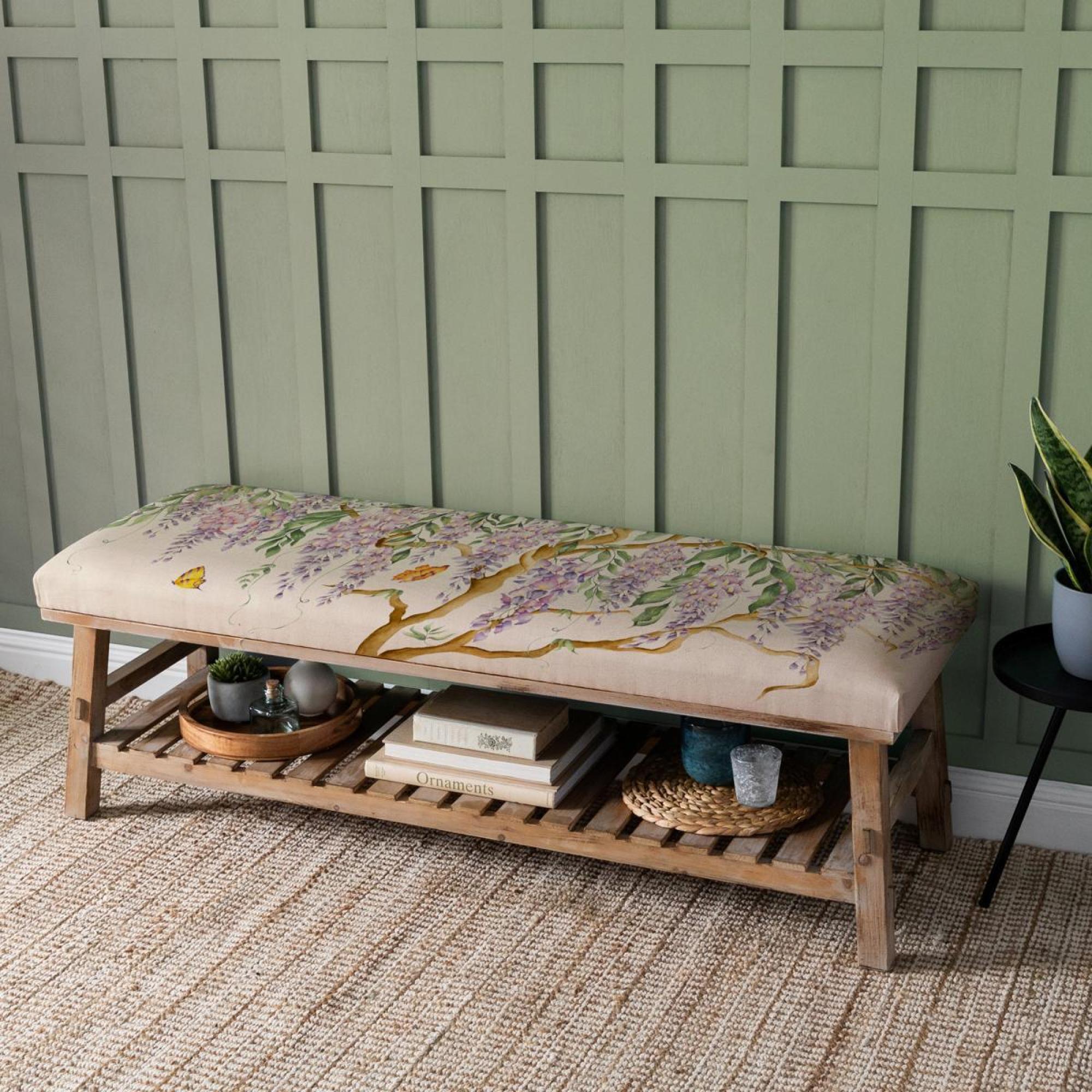 Product photograph of Voyage Maison Rupert Mariposa Natural Printed Bench from Choice Furniture Superstore.