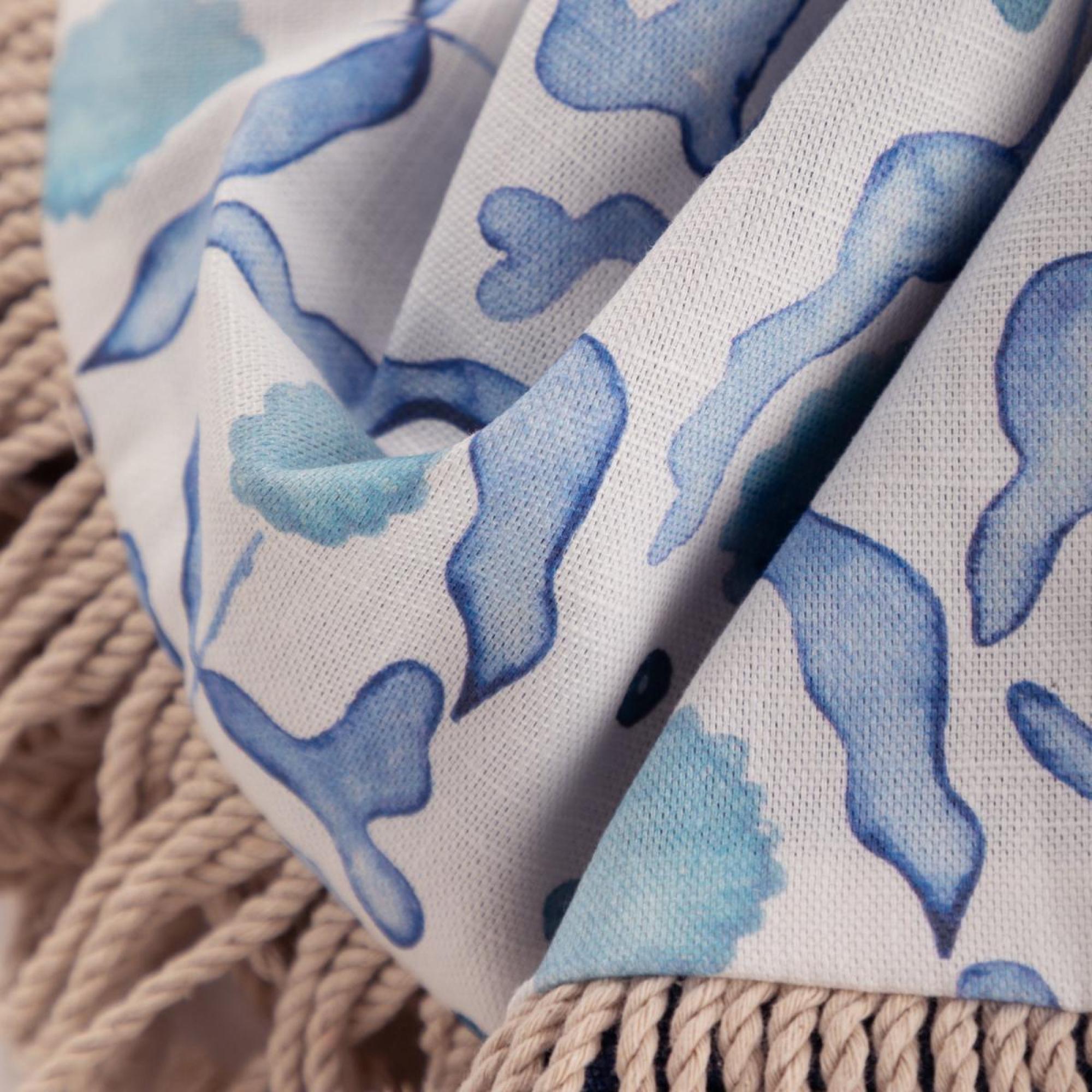 Product photograph of Voyage Maison Mariani Cobalt Printed Fringe Throw from Choice Furniture Superstore.