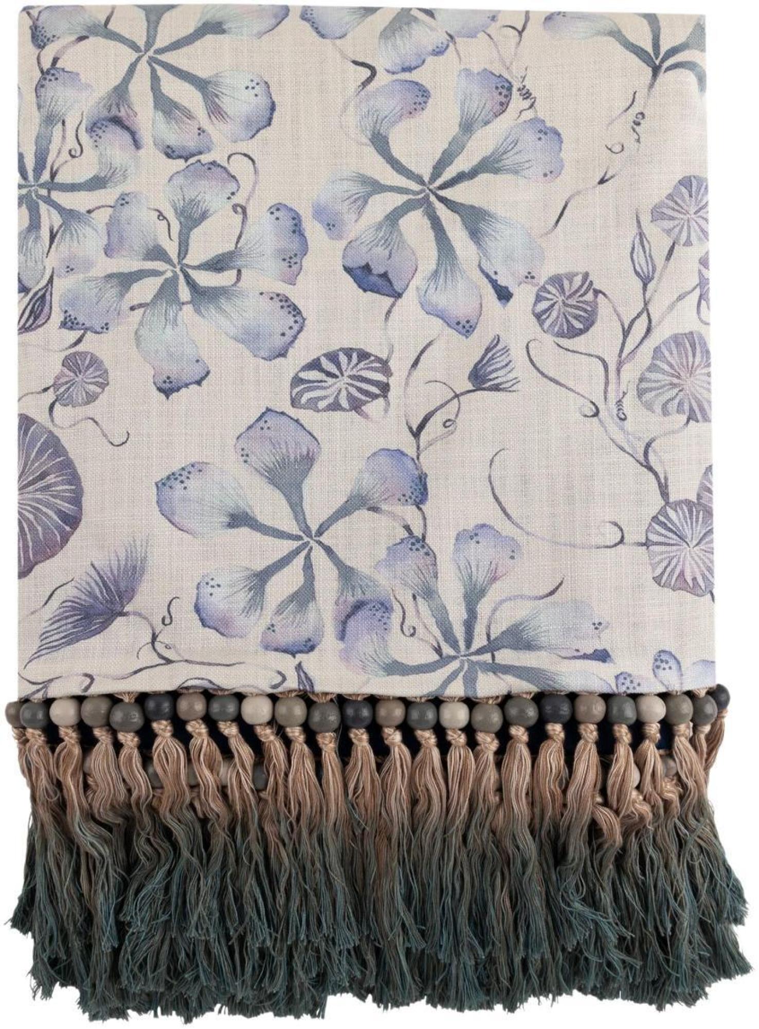 Product photograph of Voyage Maison Philipa Delft Blue Printed Fringe Throw from Choice Furniture Superstore.