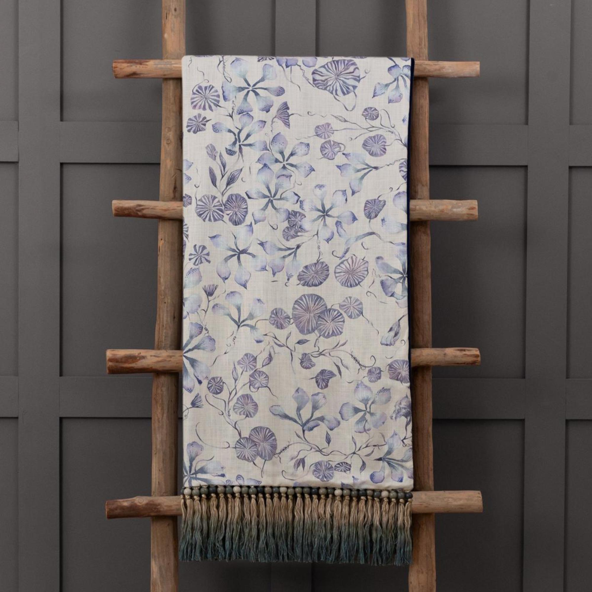 Product photograph of Voyage Maison Philipa Delft Blue Printed Fringe Throw from Choice Furniture Superstore.