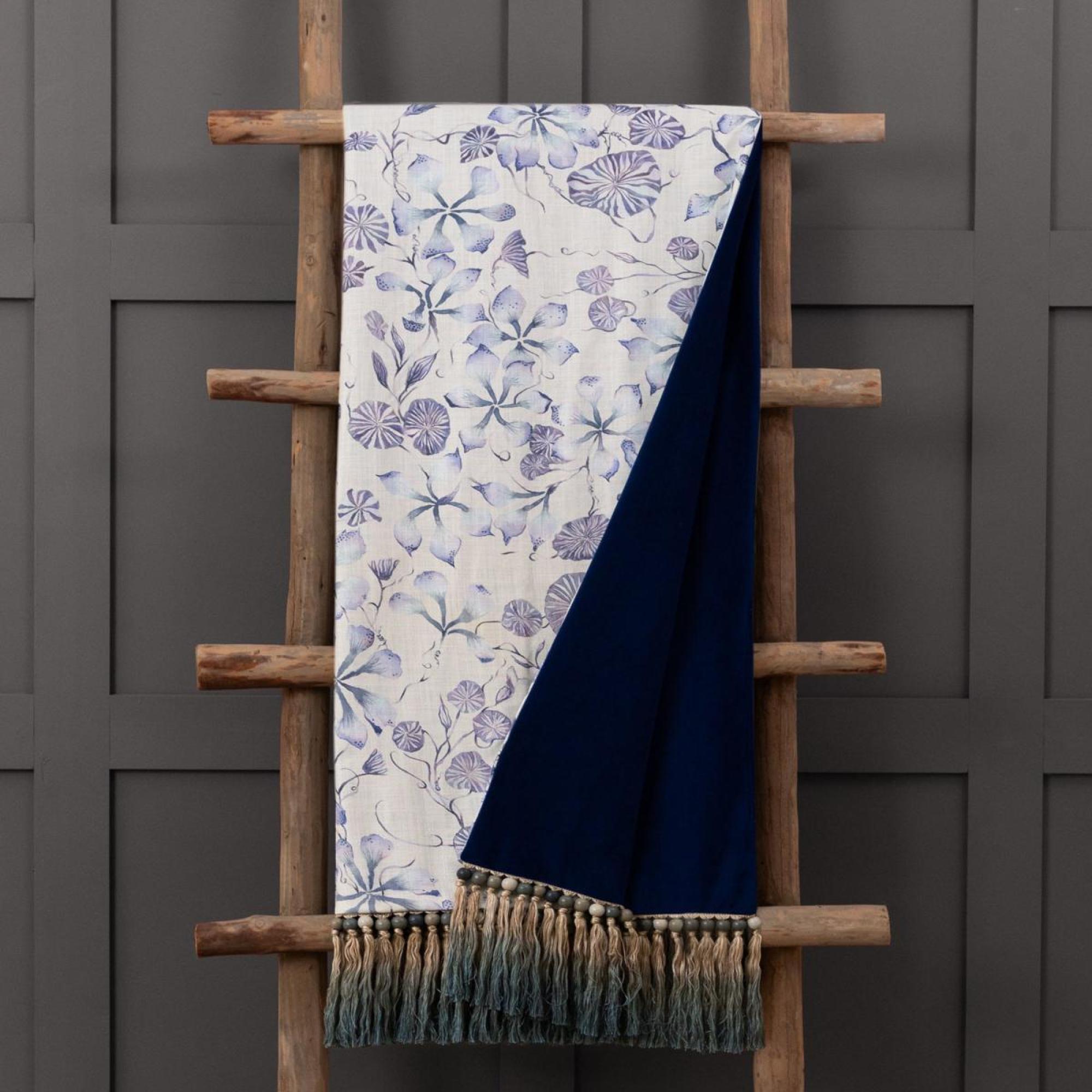 Product photograph of Voyage Maison Philipa Delft Blue Printed Fringe Throw from Choice Furniture Superstore.