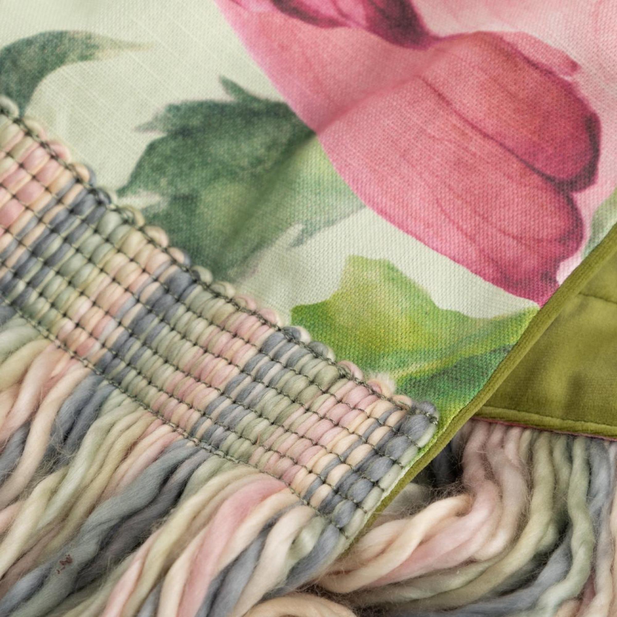 Product photograph of Voyage Maison Valeria Sage Printed Fringe Throw from Choice Furniture Superstore.