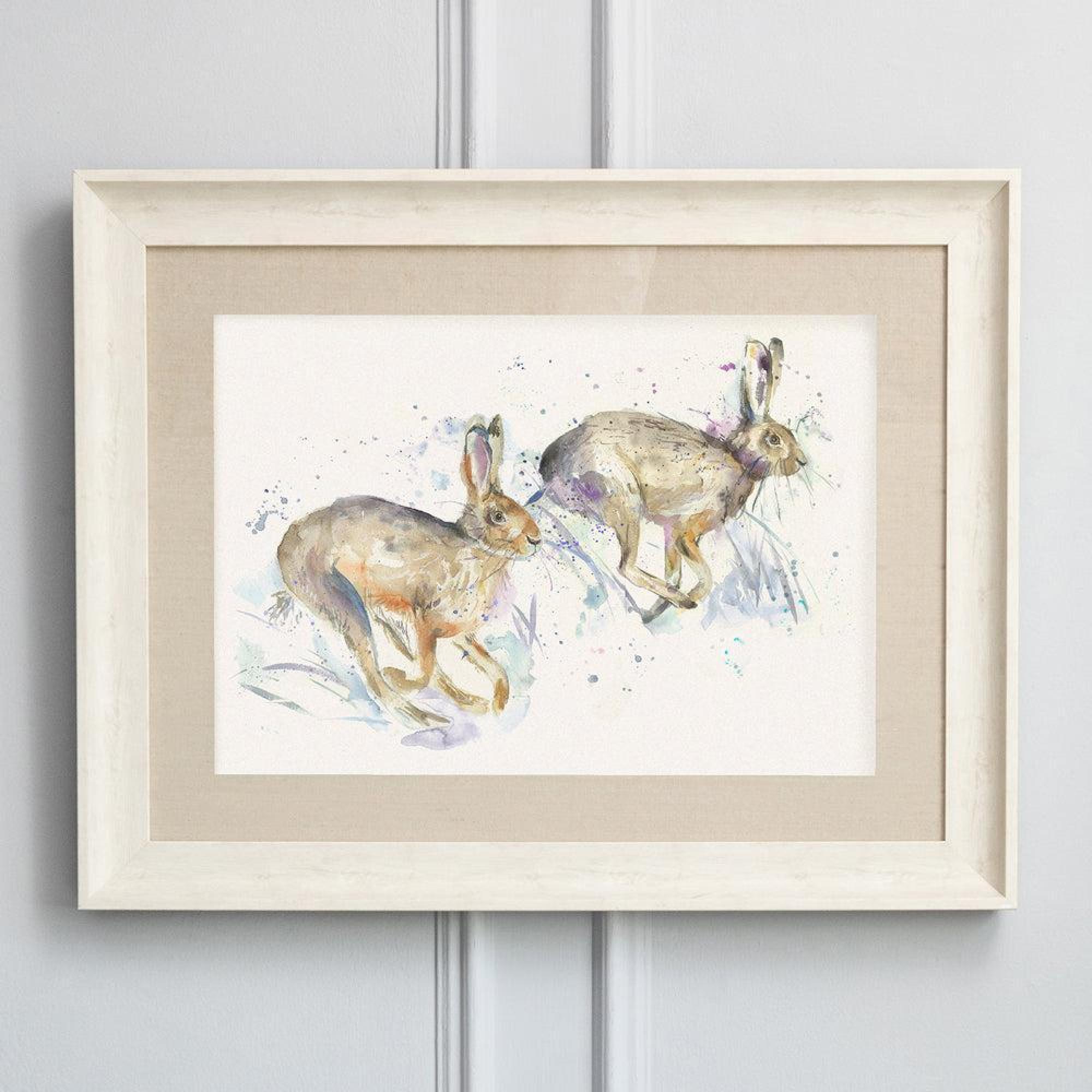 Product photograph of Voyage Maison Hurtling Hares Birch Framed Print from Choice Furniture Superstore.