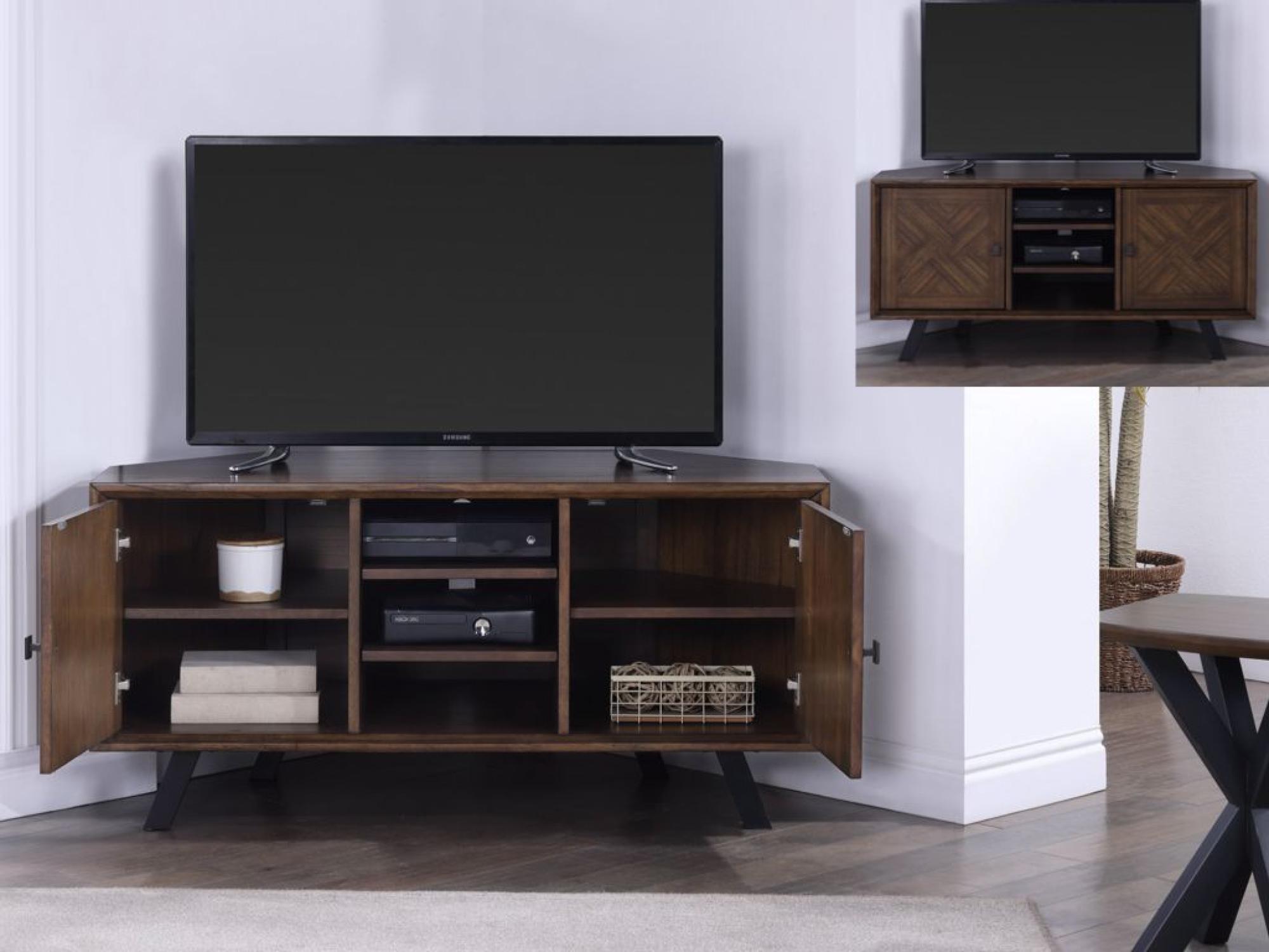 Product photograph of Nevada Mindi Wood 2 Door Corner Tv Unit from Choice Furniture Superstore.