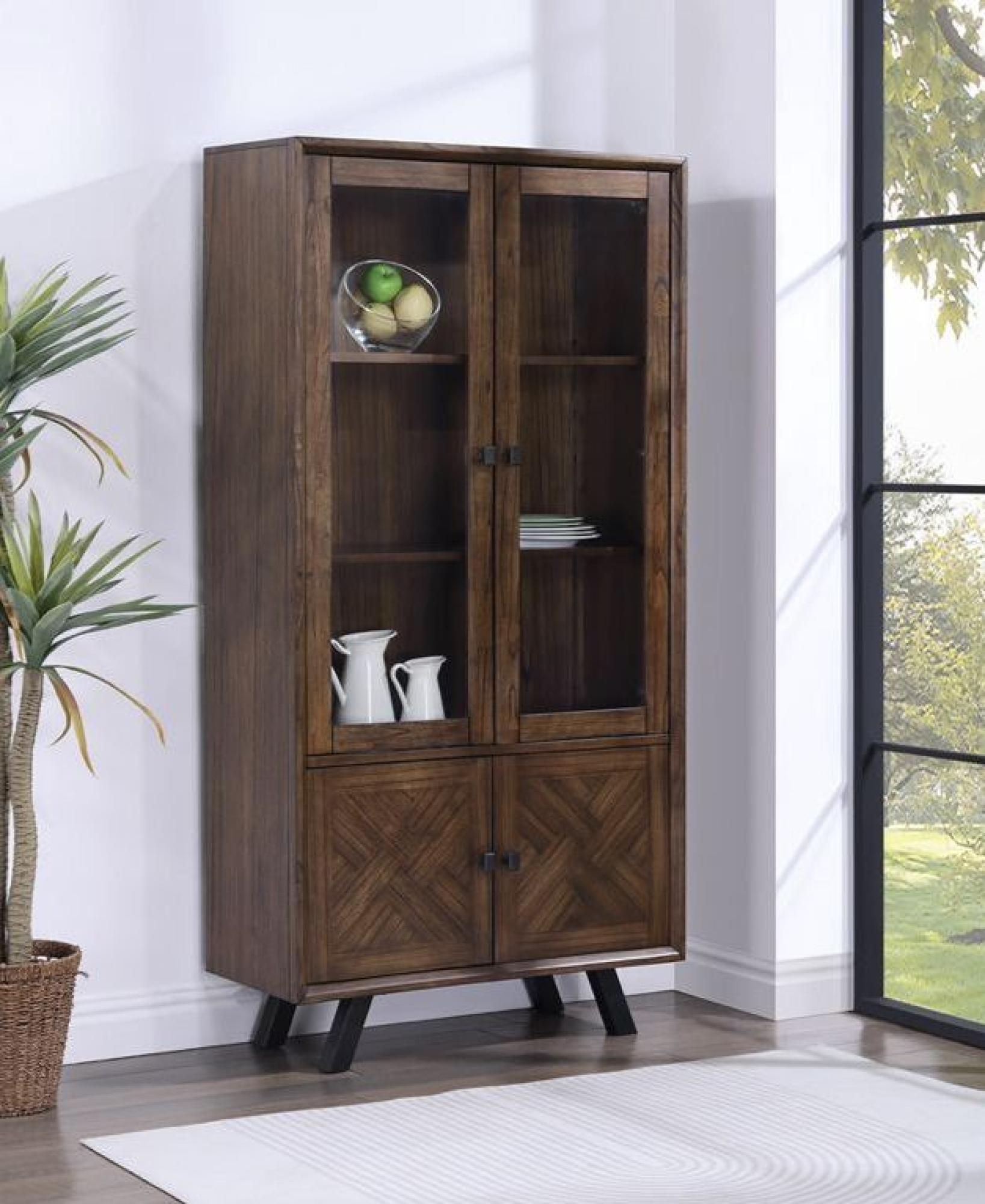 Product photograph of Nevada Parquet Style Wooden 2 Door Display Cabinet from Choice Furniture Superstore.