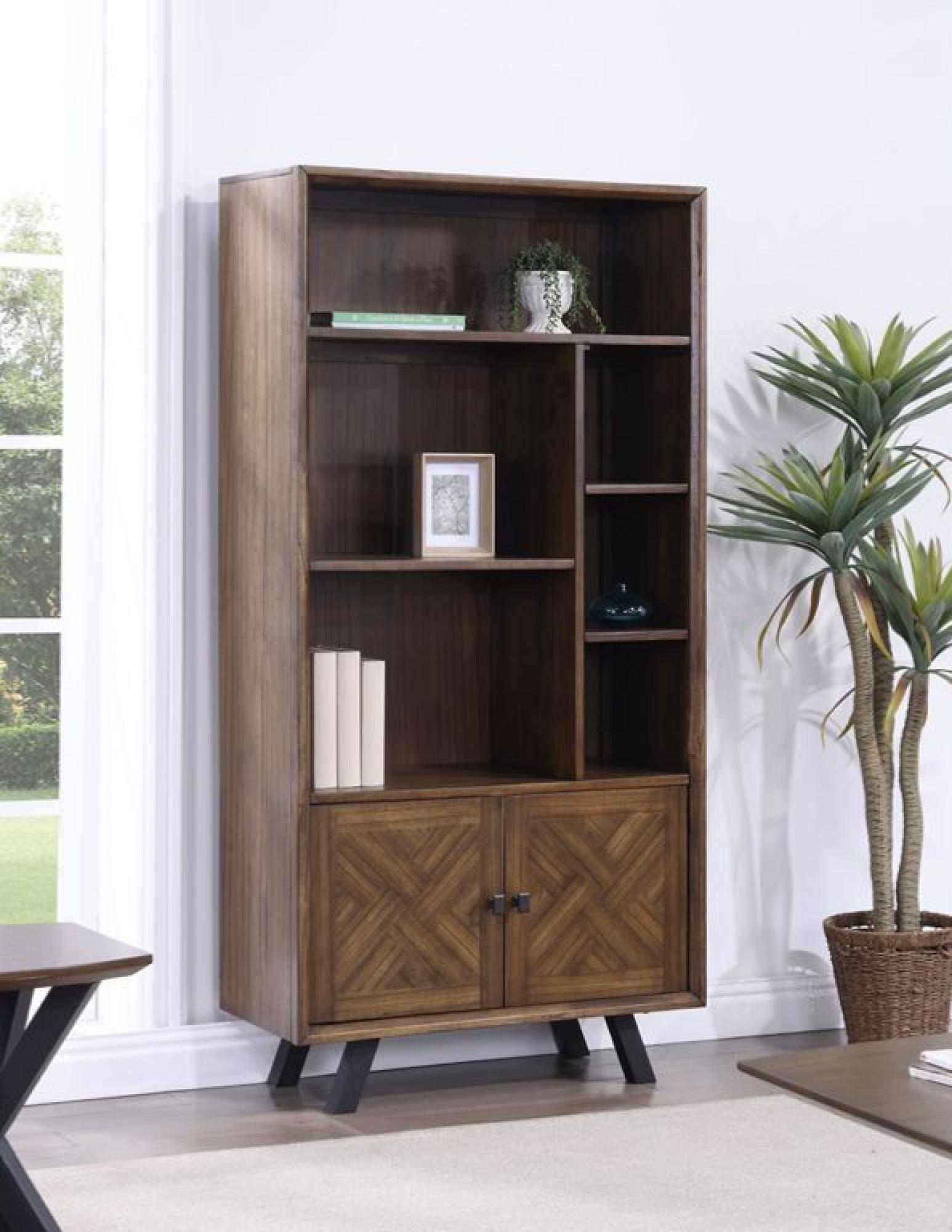 Product photograph of Nevada Parquet Style Wooden Wide Bookcase With Cupboard from Choice Furniture Superstore.