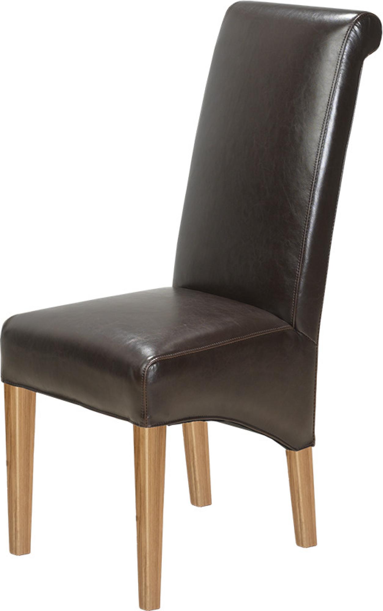 Product photograph of Moran Brown Leather Scroll Back Dining Chair Sold In Pairs from Choice Furniture Superstore.