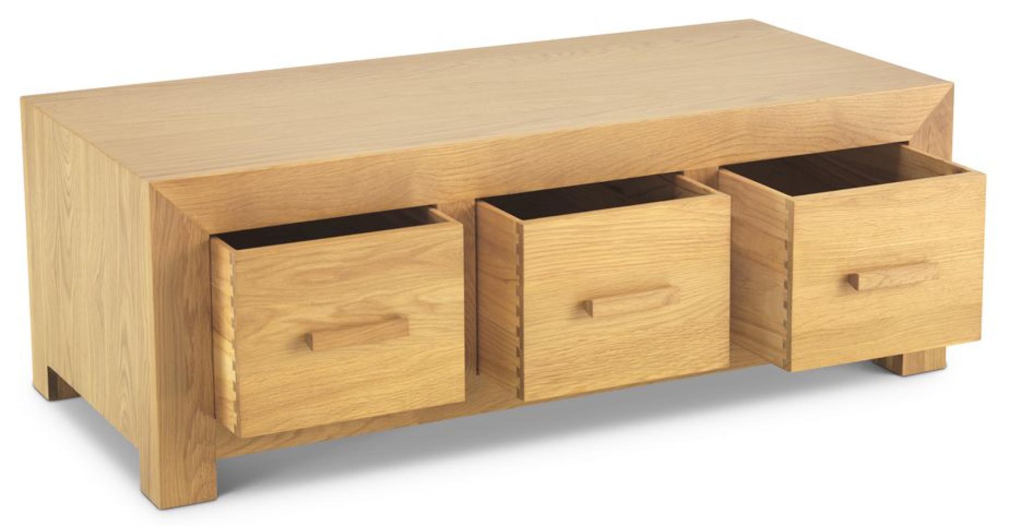 Product photograph of Moran Oak 3 Drawer Coffee Table from Choice Furniture Superstore.