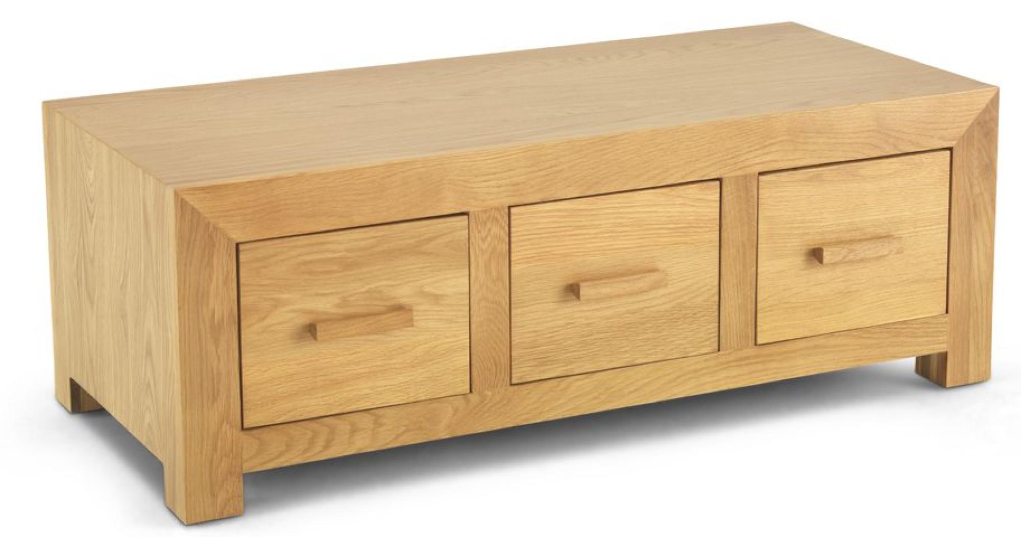 Product photograph of Moran Oak 3 Drawer Coffee Table from Choice Furniture Superstore.