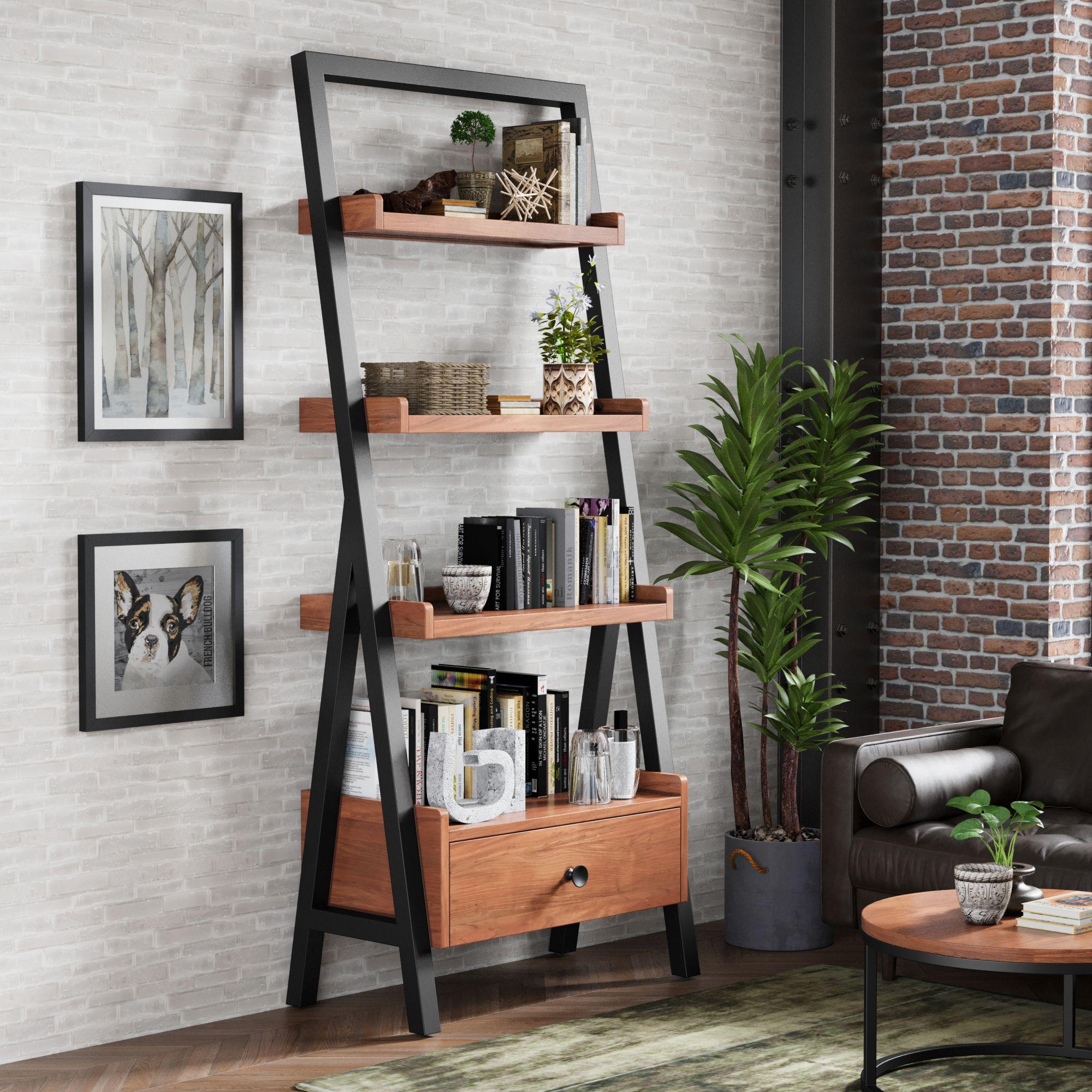 Product photograph of Elias Acacia Ladder Bookcase from Choice Furniture Superstore.