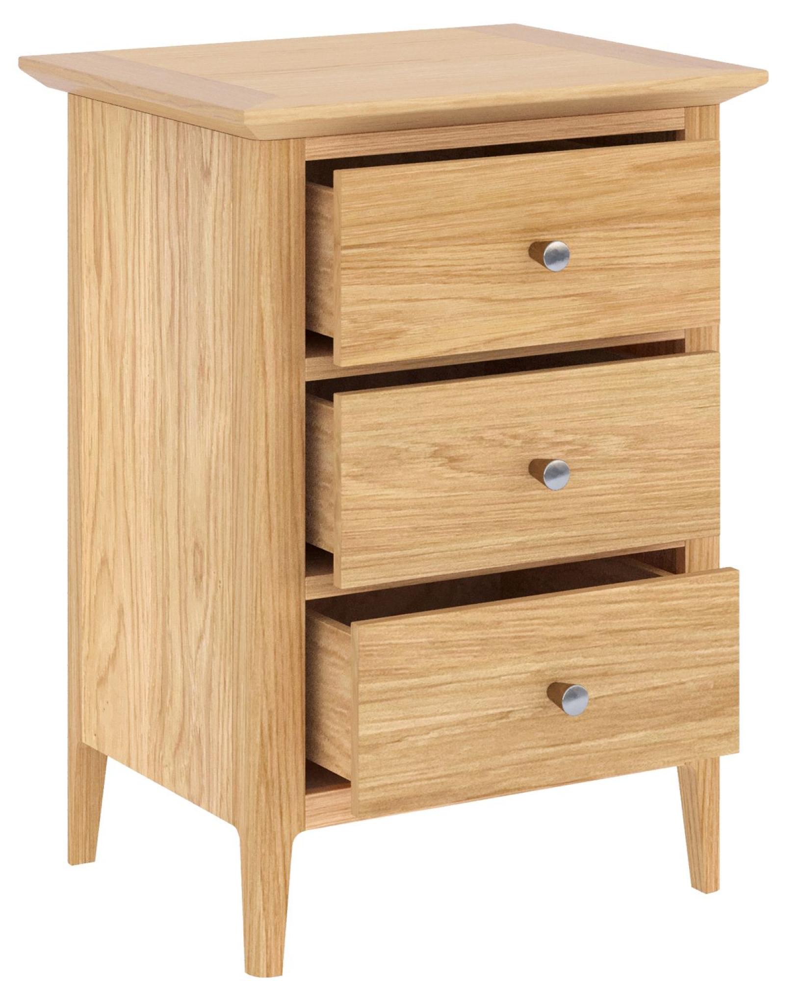 Product photograph of Salvo Oak 3 Drawer Narrow Bedside Cabinet from Choice Furniture Superstore.