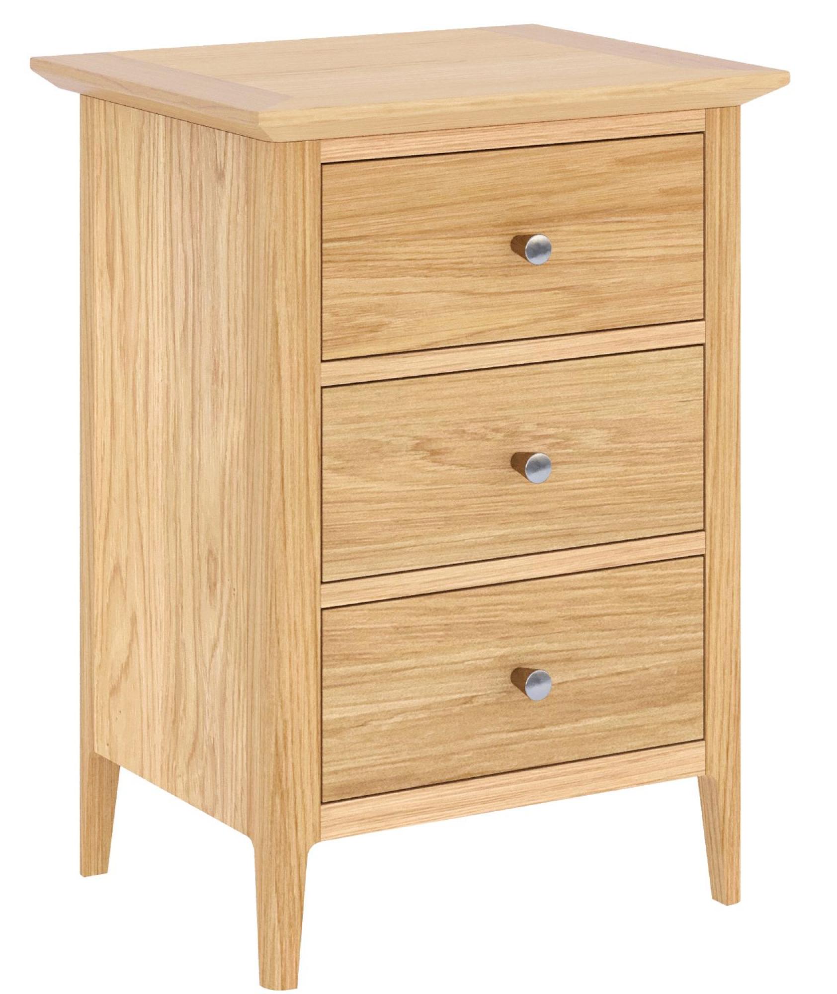 Product photograph of Salvo Oak 3 Drawer Narrow Bedside Cabinet from Choice Furniture Superstore.