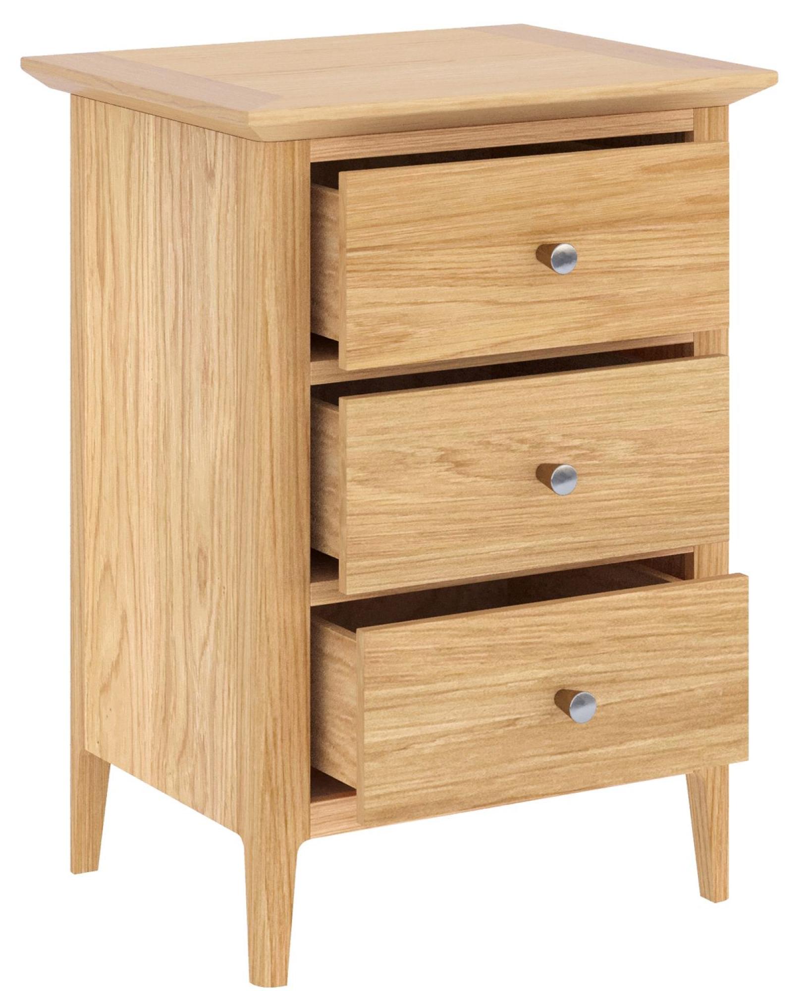 Product photograph of Salvo Oak 3 Drawer Bedside Cabinet from Choice Furniture Superstore.