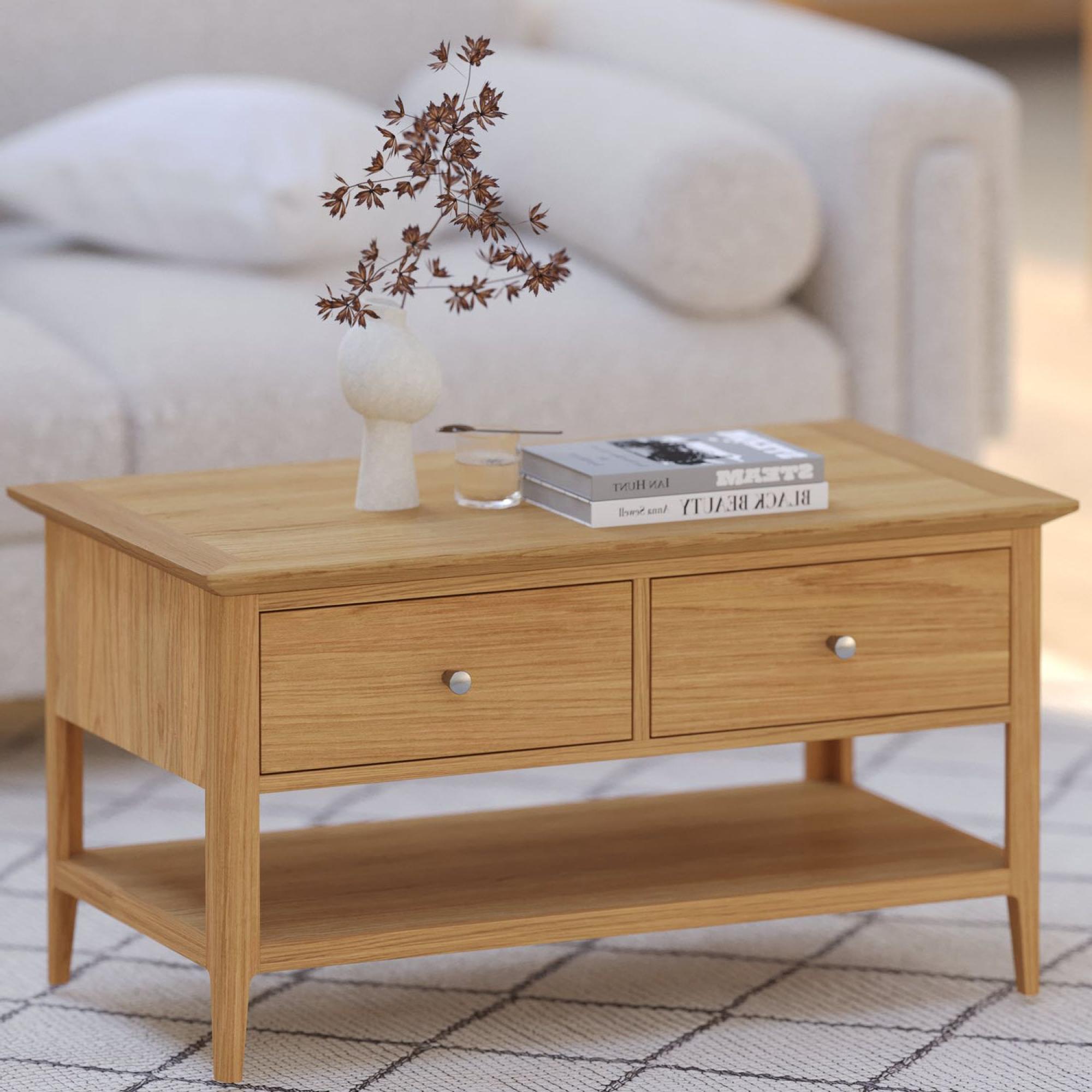 Product photograph of Salvo Oak 2 Drawer Coffee Table from Choice Furniture Superstore.