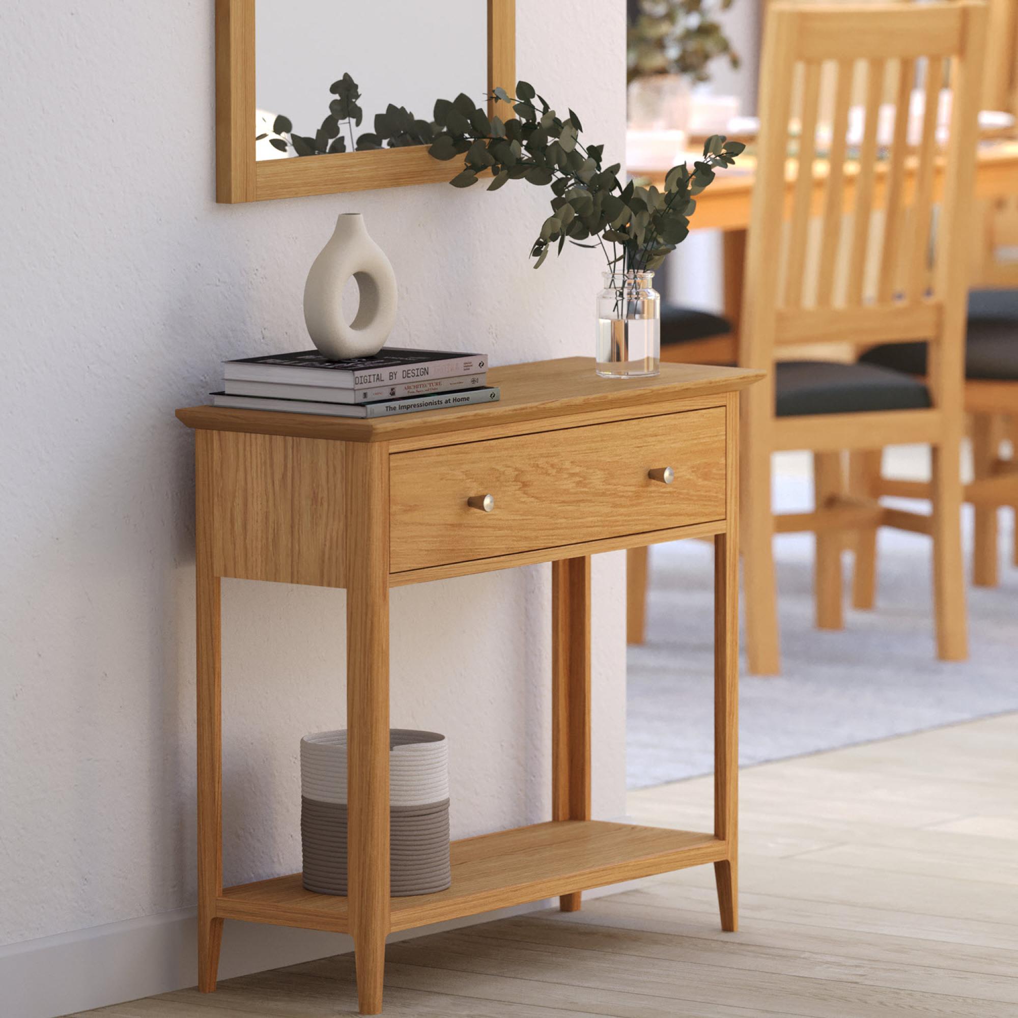 Product photograph of Salvo Oak 1 Drawer Console Table from Choice Furniture Superstore.