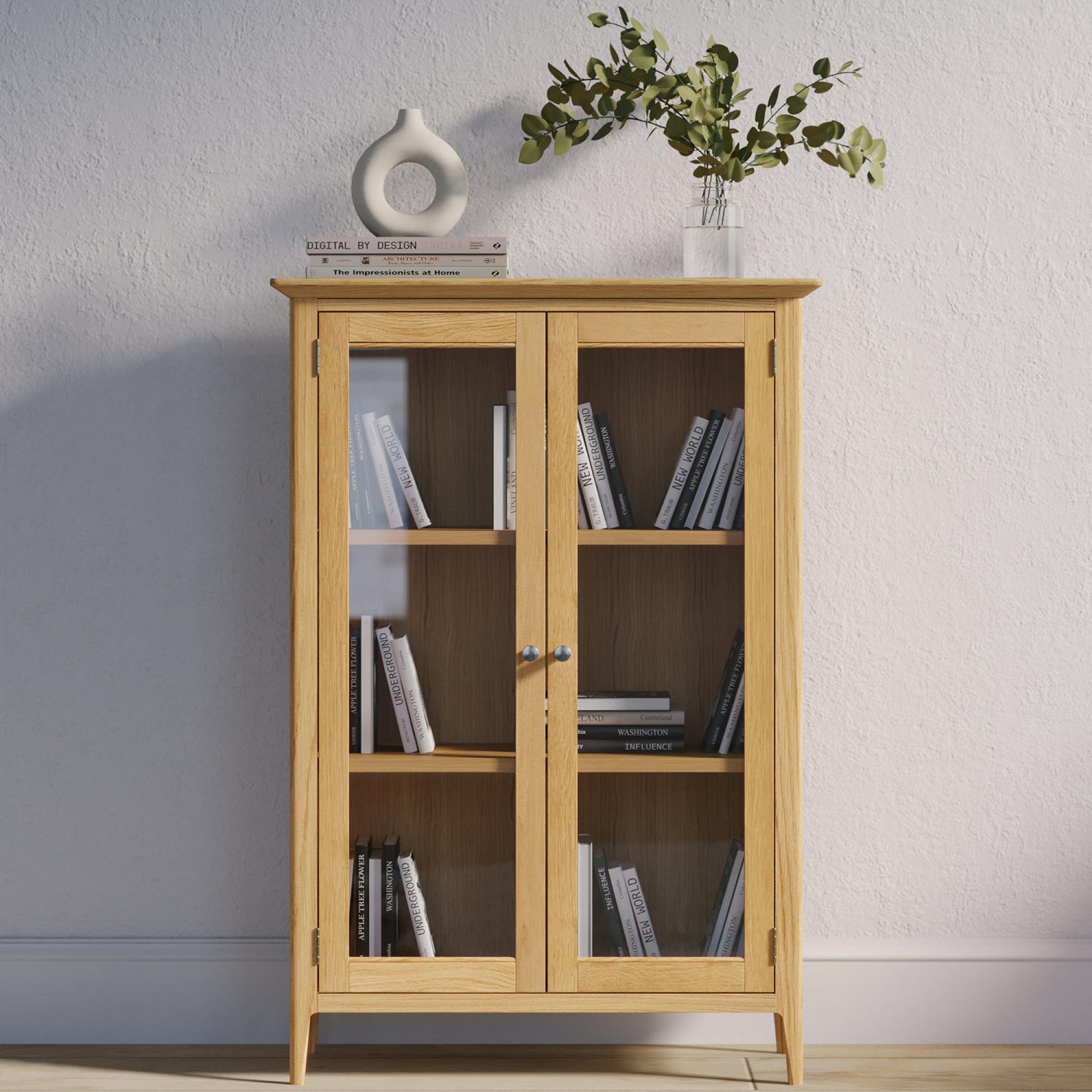Product photograph of Salvo Oak Glazed Hall Cabinet from Choice Furniture Superstore.