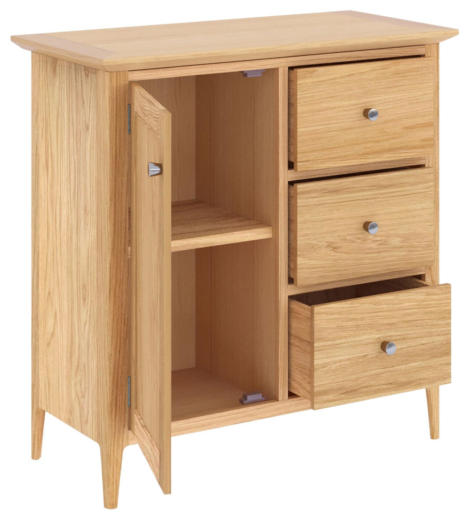 Product photograph of Salvo Oak 1 Door 3 Drawer Hall Cabinet from Choice Furniture Superstore.