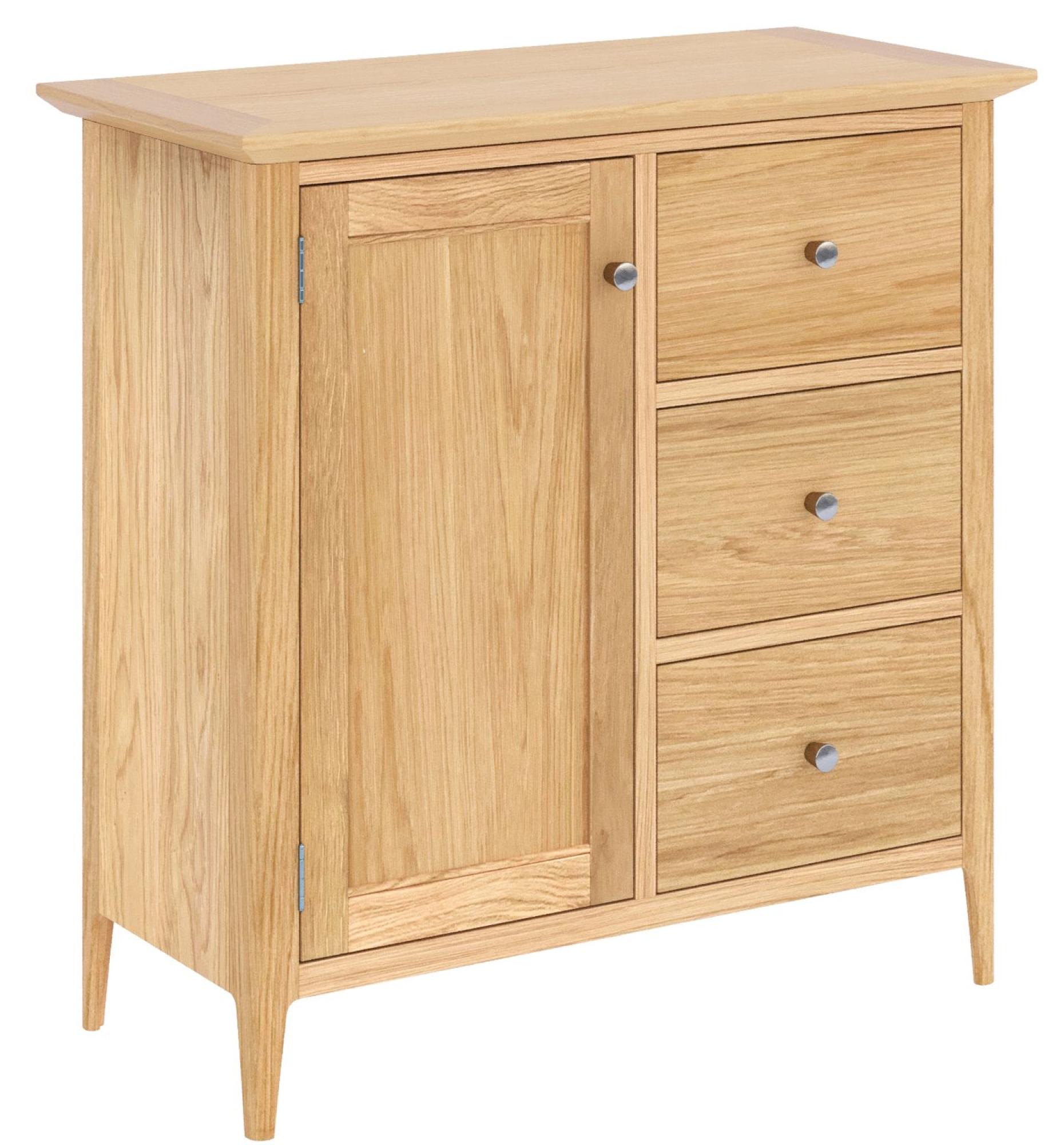 Product photograph of Salvo Oak 1 Door 3 Drawer Hall Cabinet from Choice Furniture Superstore.