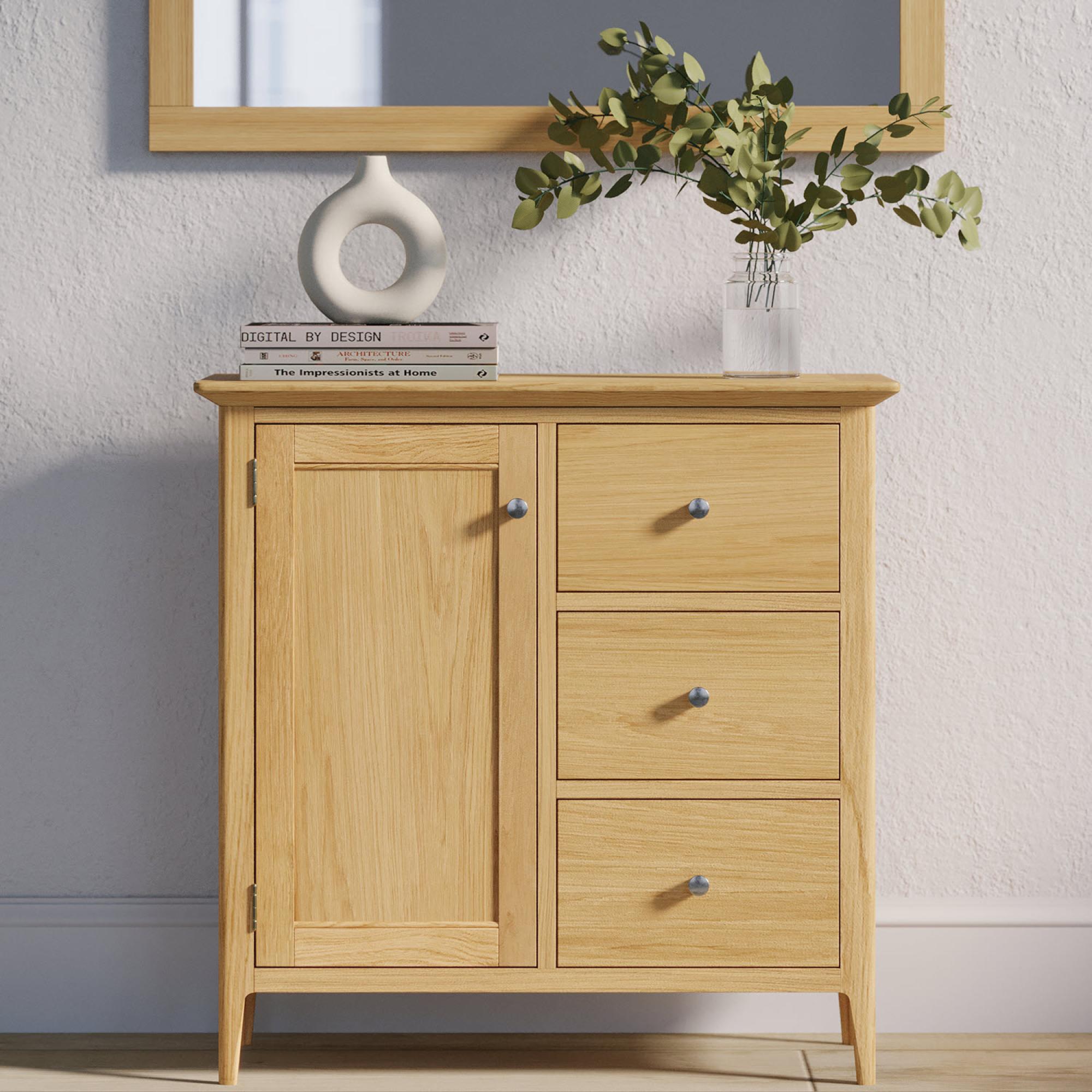 Product photograph of Salvo Oak 1 Door 3 Drawer Hall Cabinet from Choice Furniture Superstore.