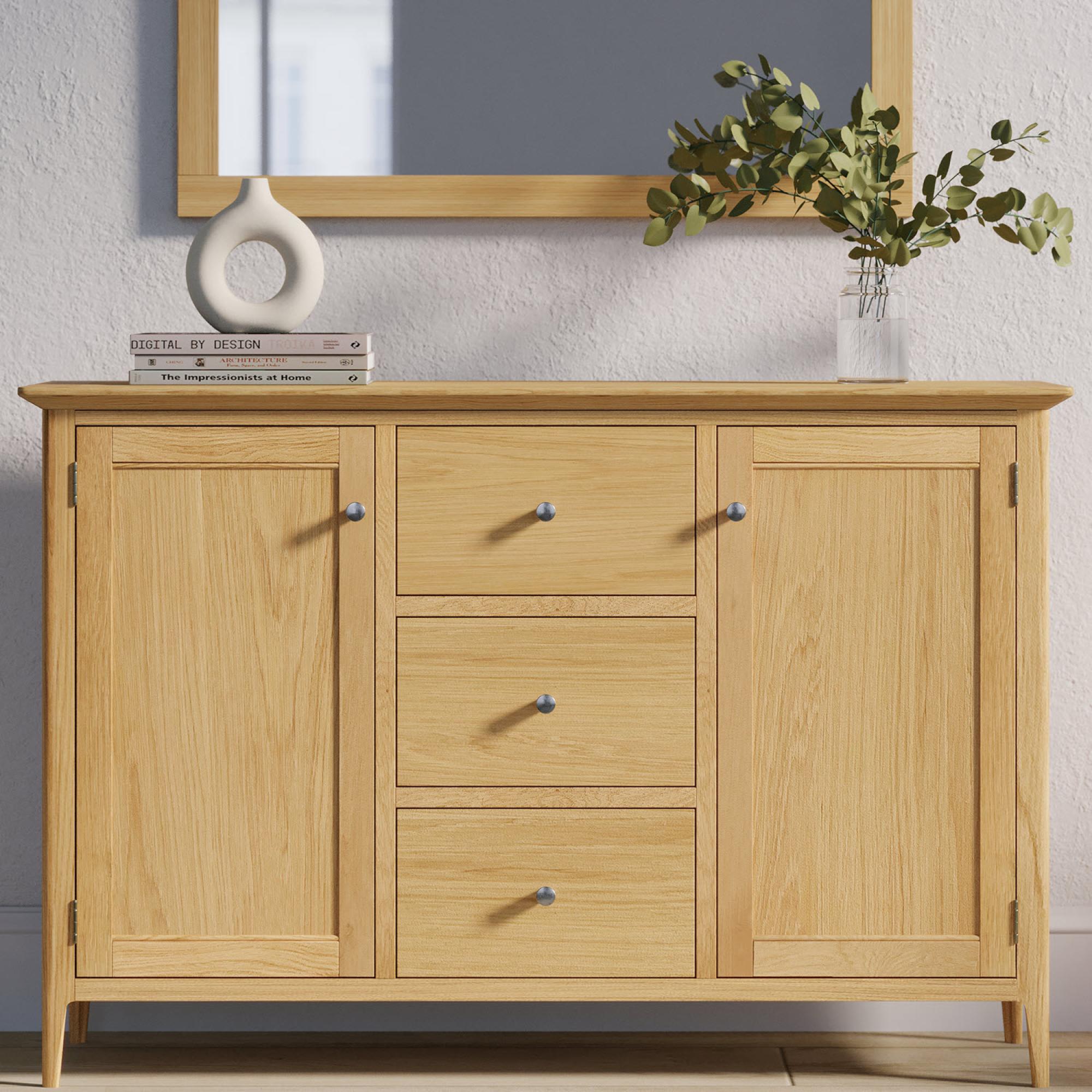 Product photograph of Salvo Oak 2 Door 3 Drawer Large Sideboard from Choice Furniture Superstore.