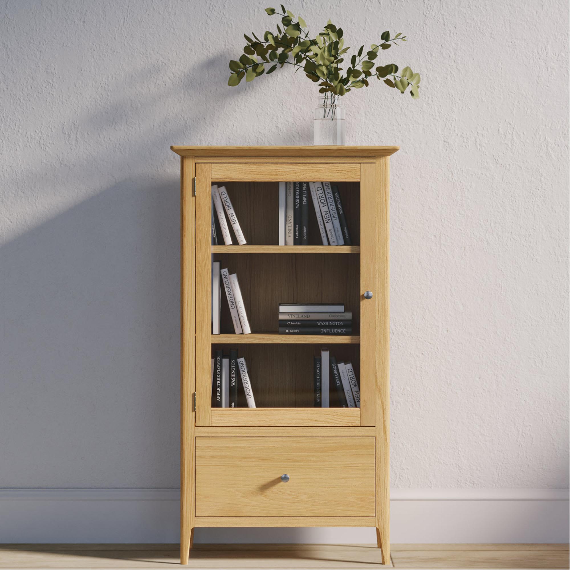 Product photograph of Salvo Oak Glazed Bookcase from Choice Furniture Superstore.