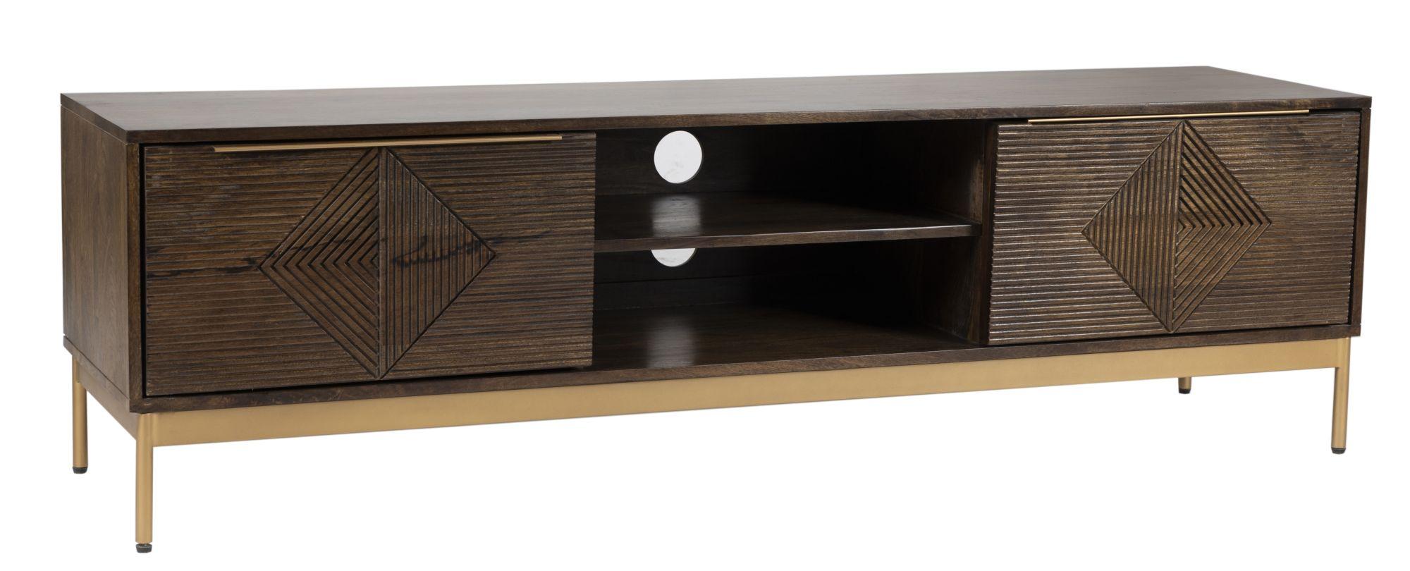 Product photograph of Jaipur Zaine Dark Wood Carving 2 Door Tv Unit from Choice Furniture Superstore.