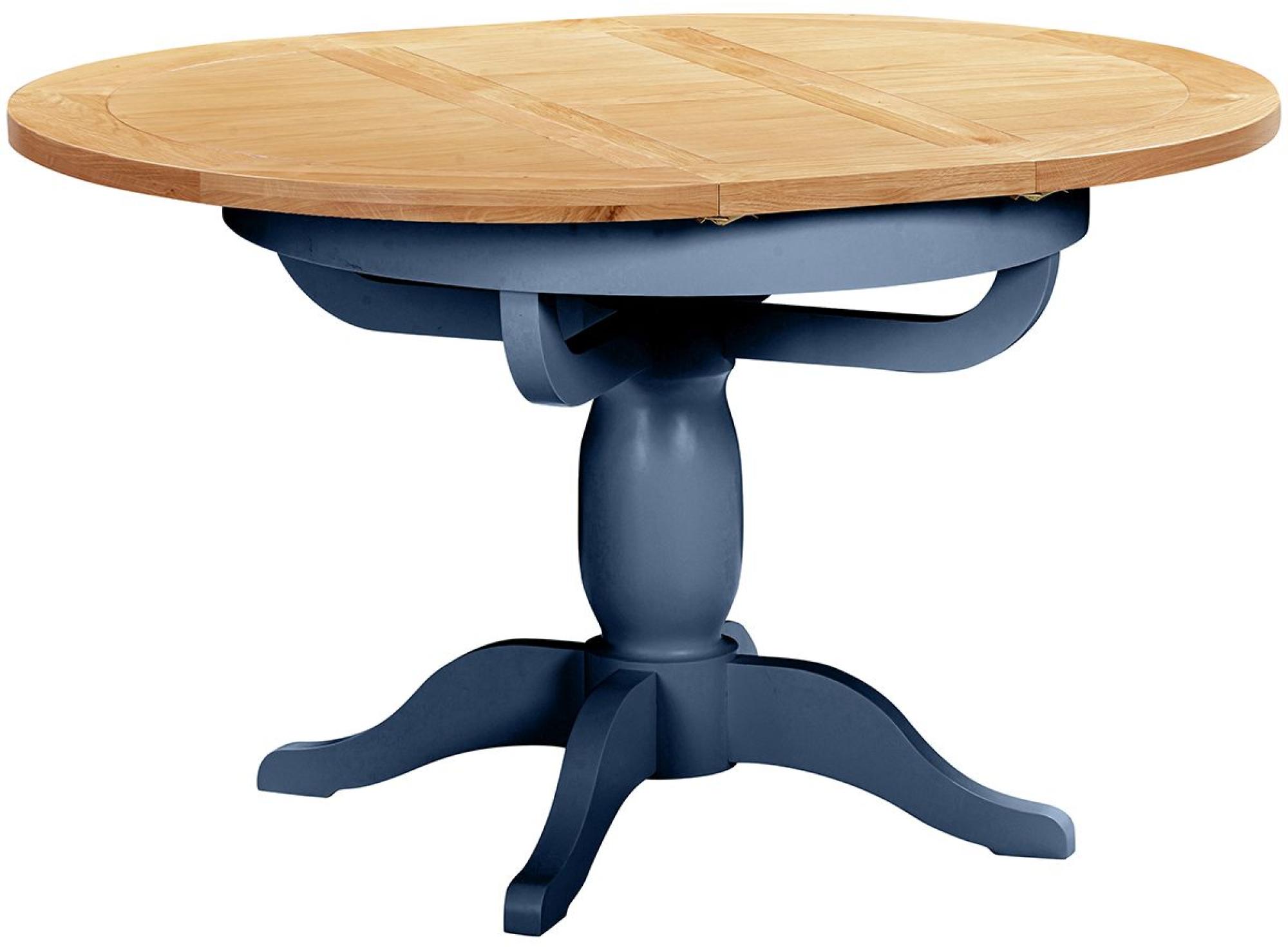 Product photograph of Lundy Electric Blue Painted 4 To 6 Seater Round Extending Dining Table With Pedestal Base from Choice Furniture Superstore.