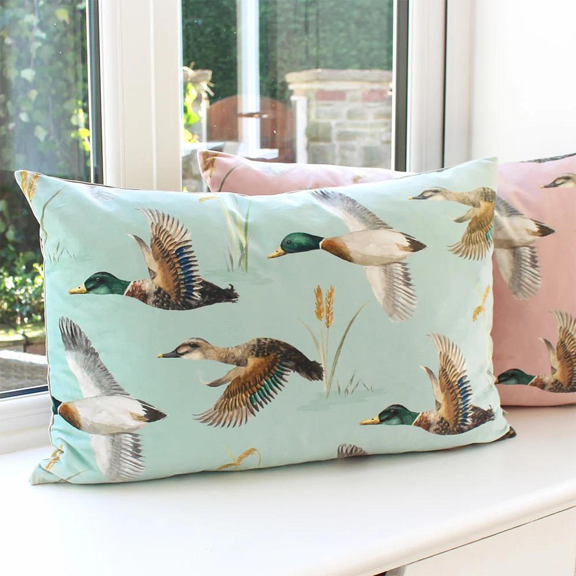 Evans Lichfield Country Duck Pond Mint Rectangular Cushion - CFS UK