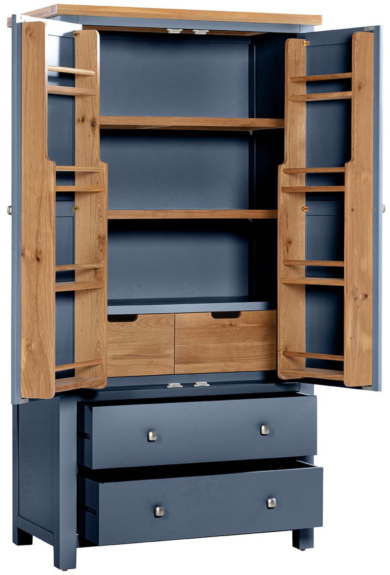 Product photograph of Lundy Neptune Blue Painted 2 Door Larder Unit from Choice Furniture Superstore.